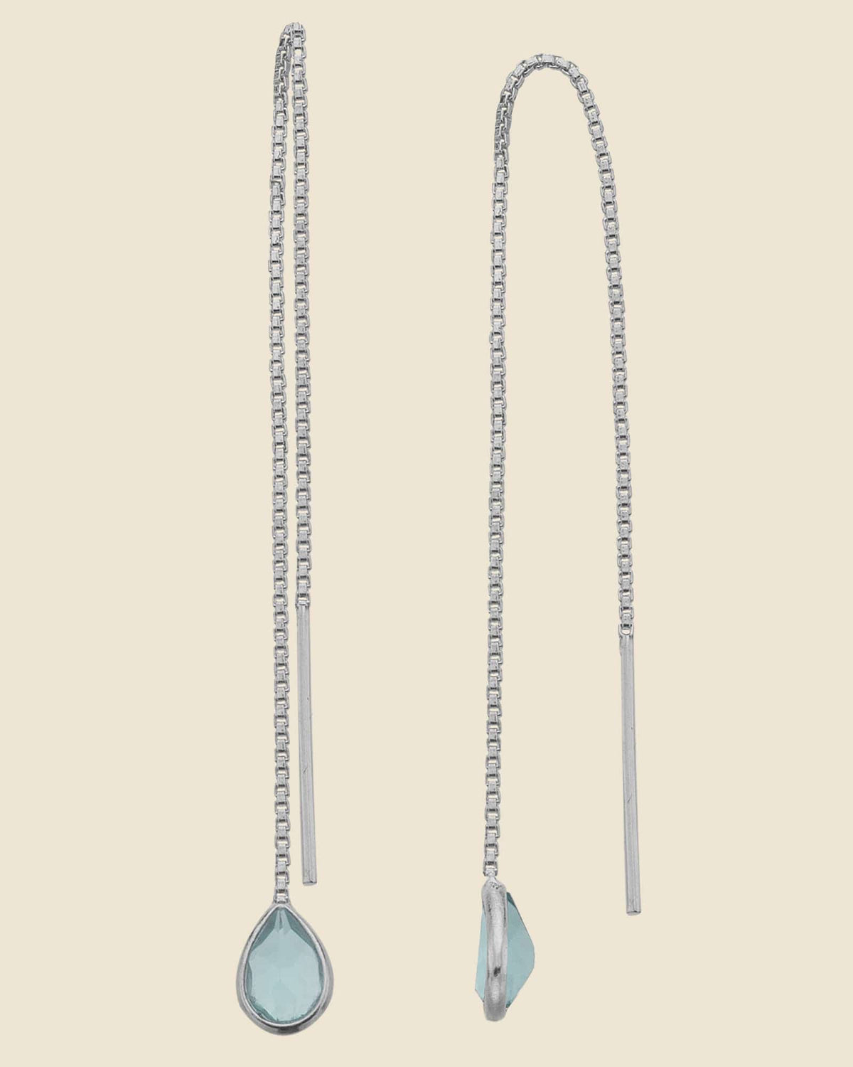 Sterling Silver Fine Pull-Through Blue Topaz Drop Earrings