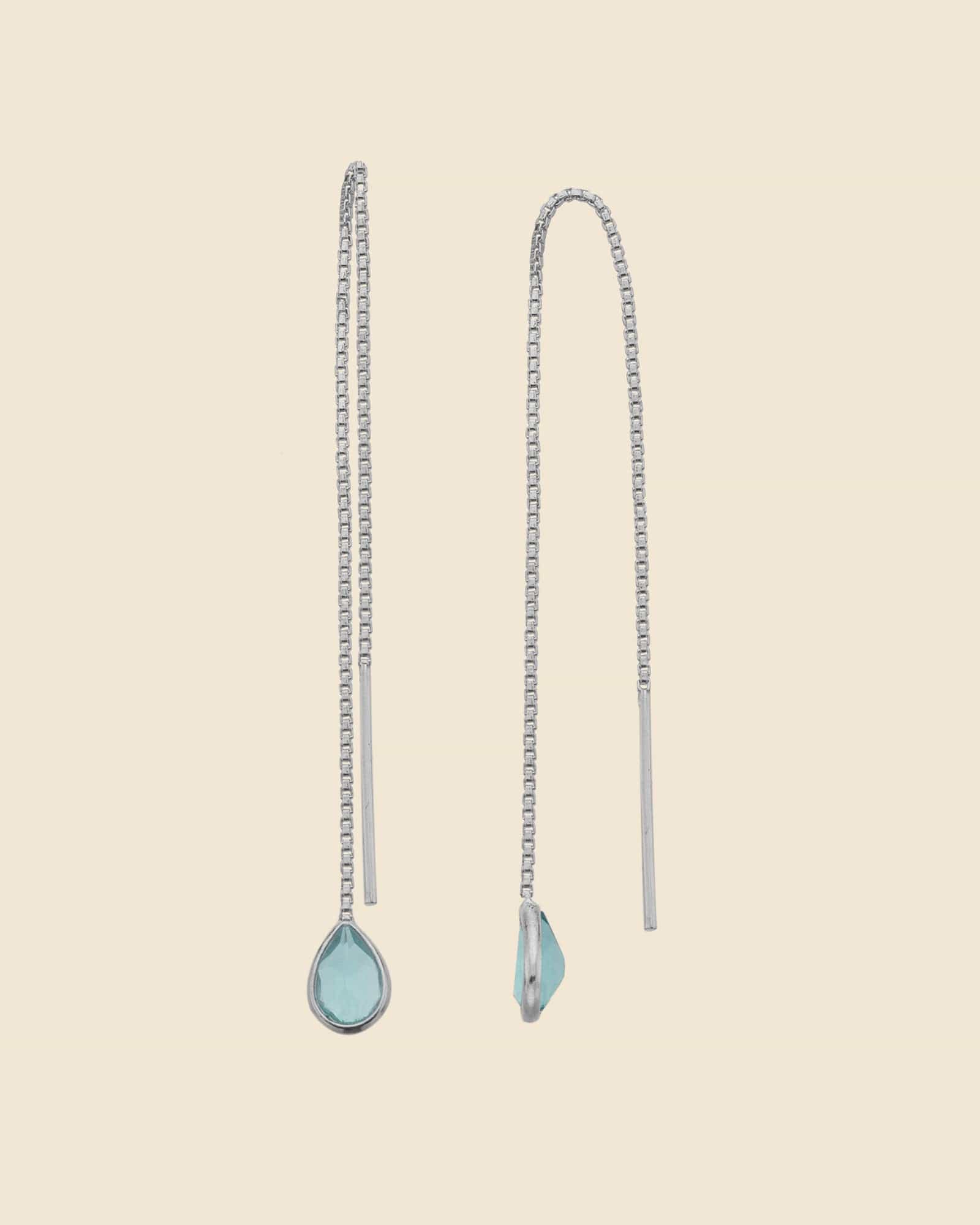 Sterling Silver Fine Pull-Through Blue Topaz Drop Earrings