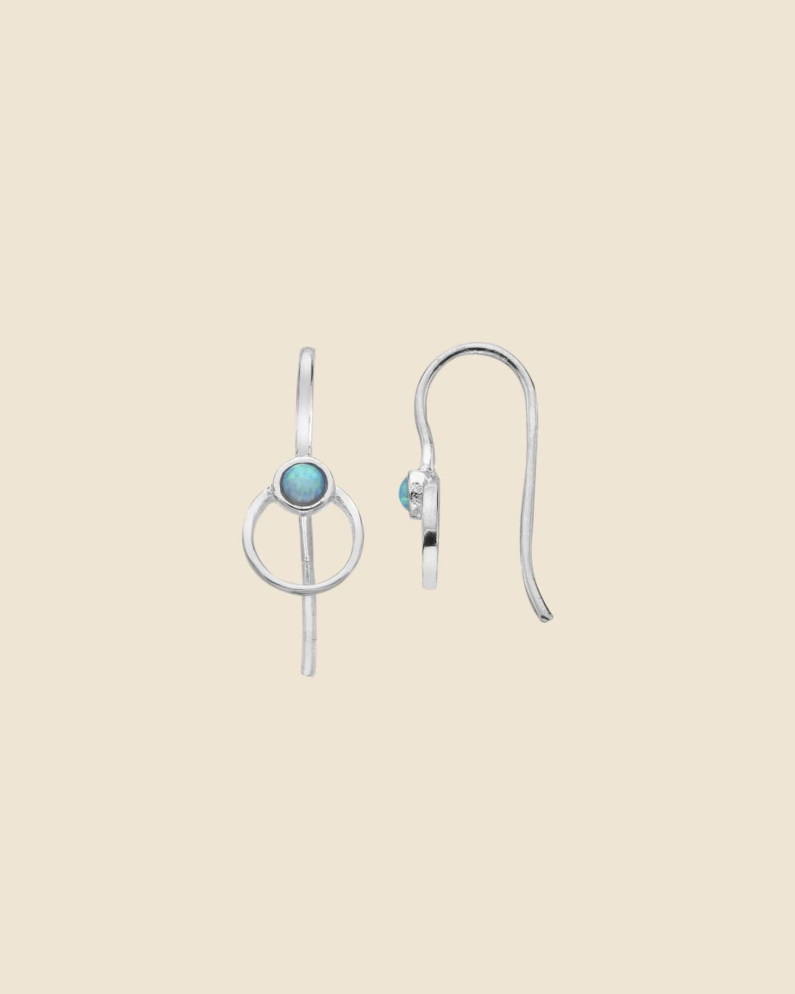 Sterling Silver and Blue Opal Open Circle Earrings