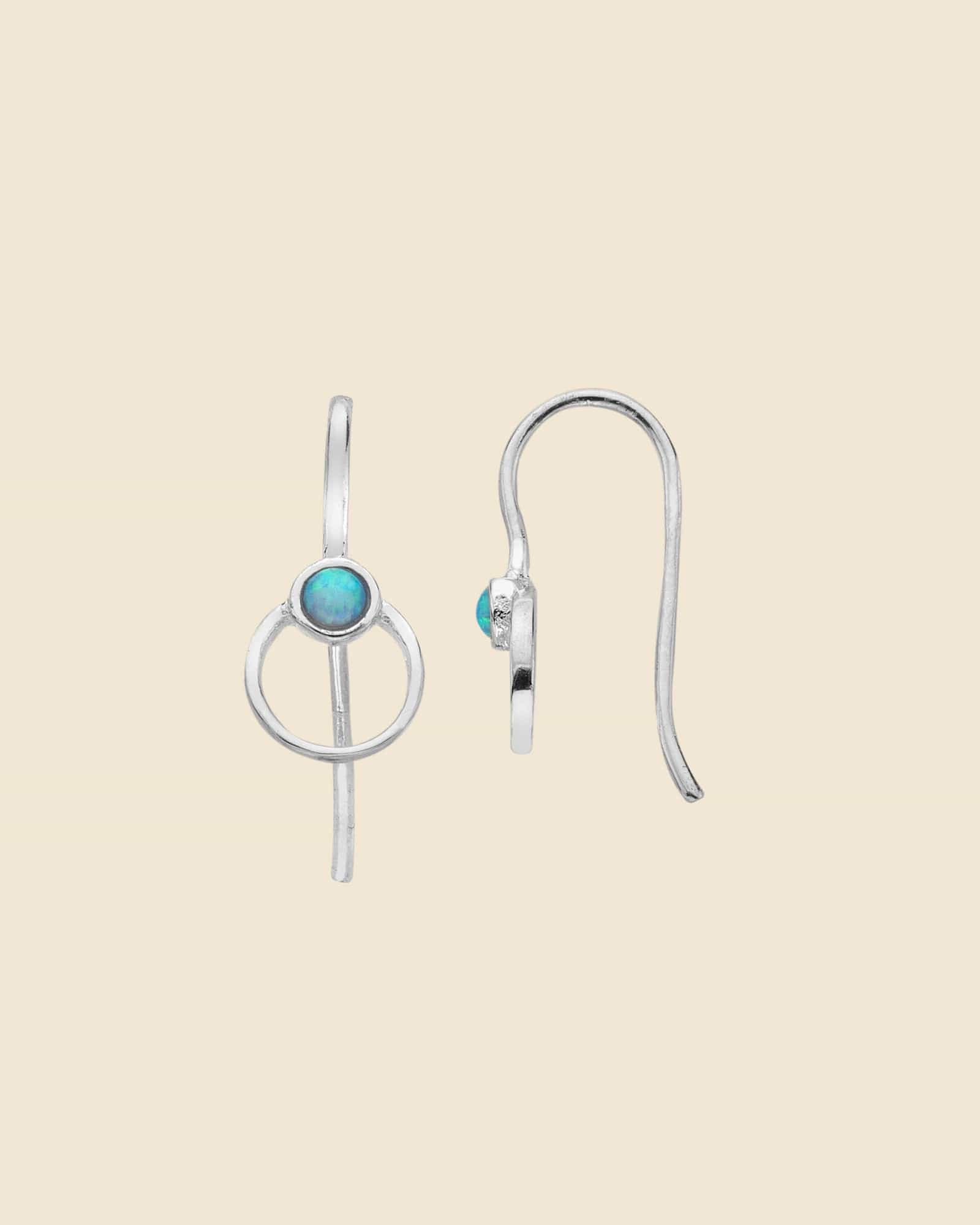 Sterling Silver and Blue Opal Open Circle Earrings