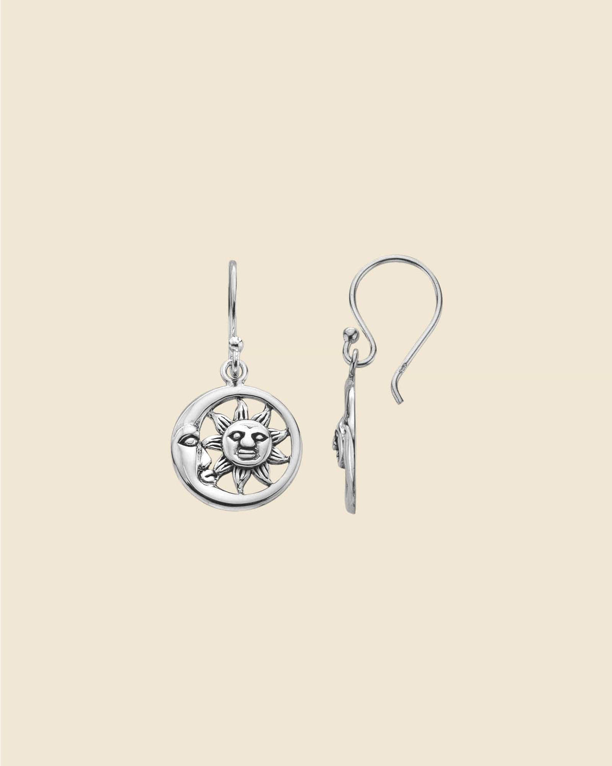 Sterling Silver Encircled Sun and Moon Earrings