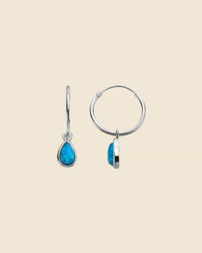 Sterling Silver and Blue Opalique Teardrop Charm Hoops