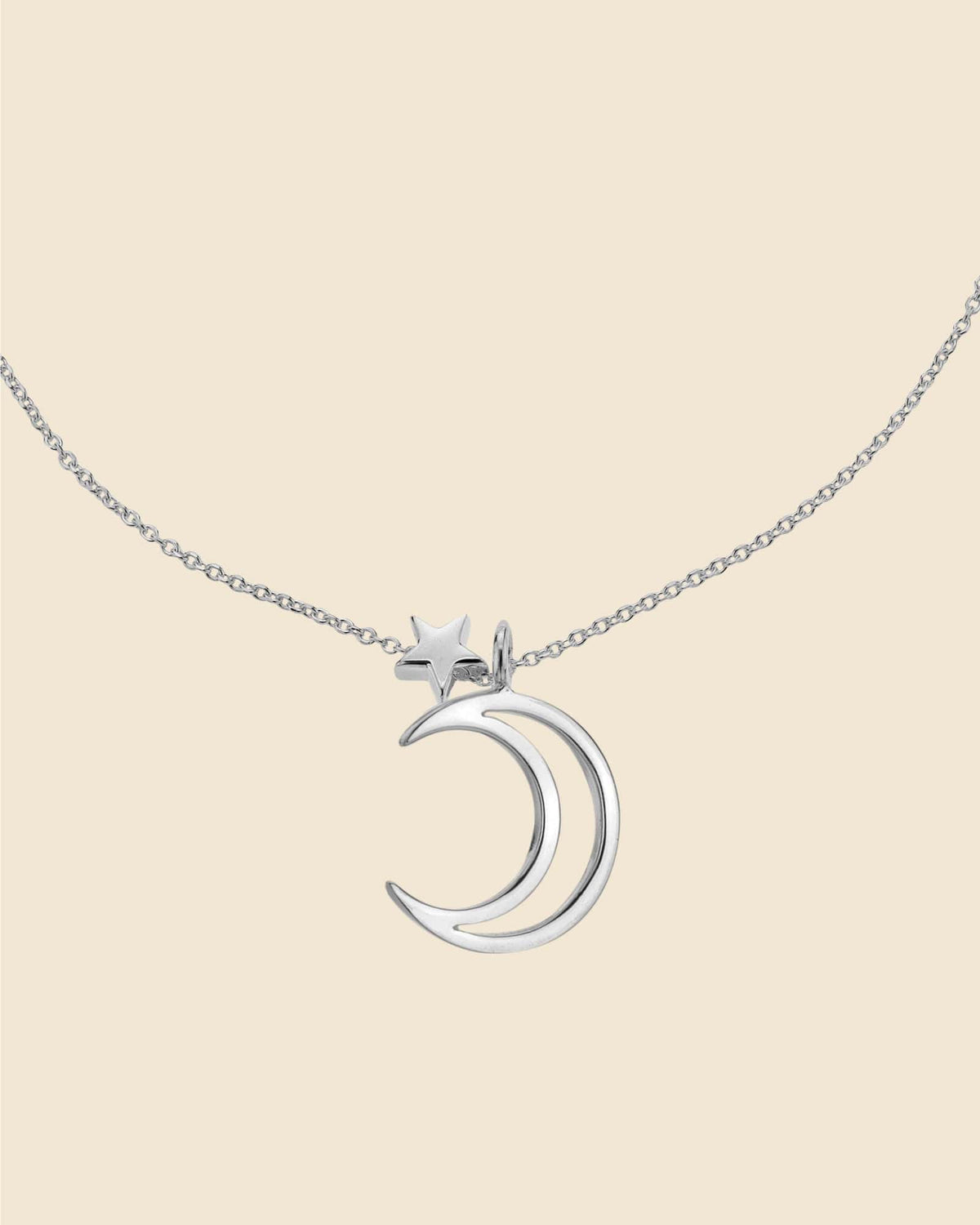Sterling Silver Moon and Mini Star Necklace