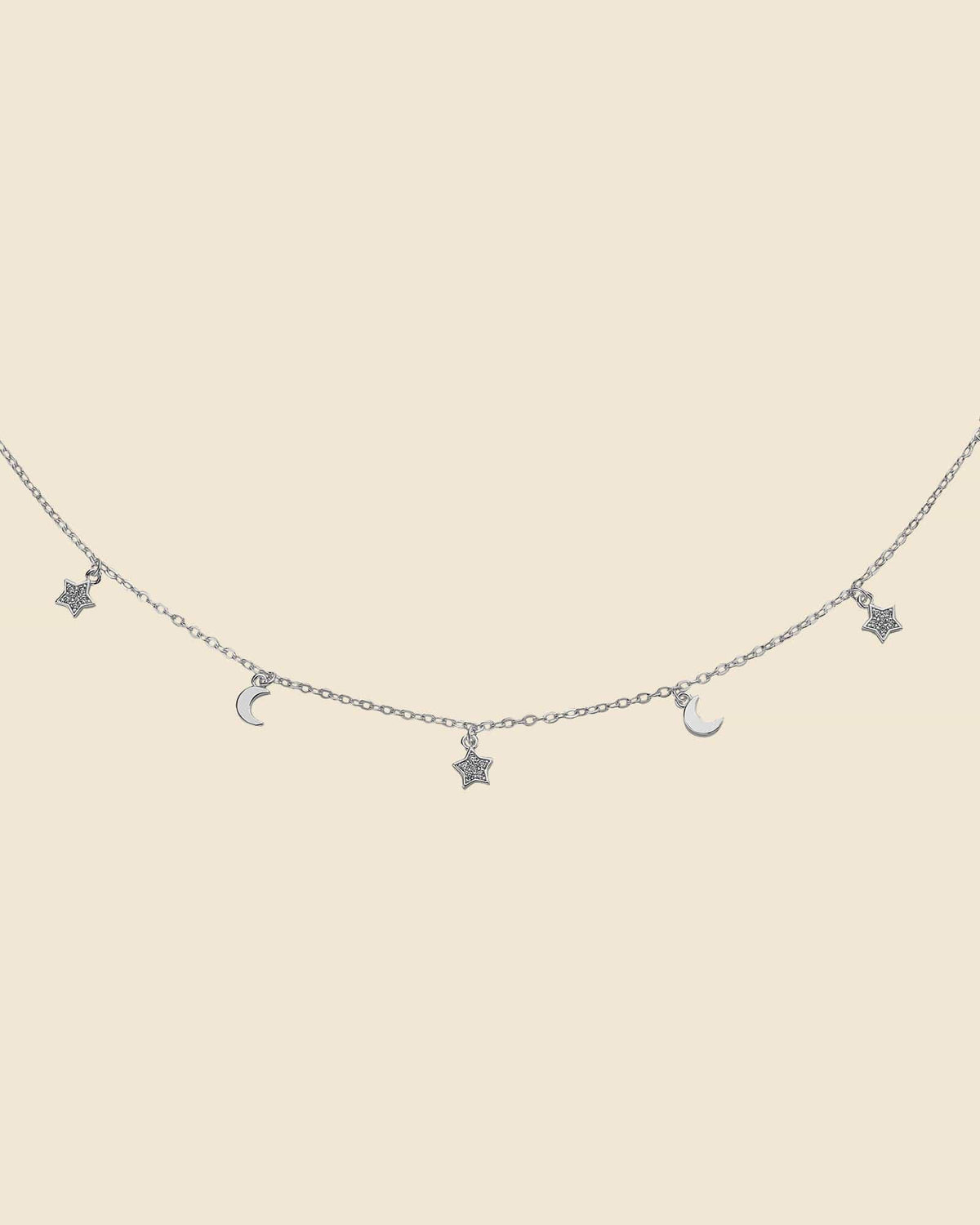Sterling Silver and Cubic Zirconia Celestial Charm Necklace