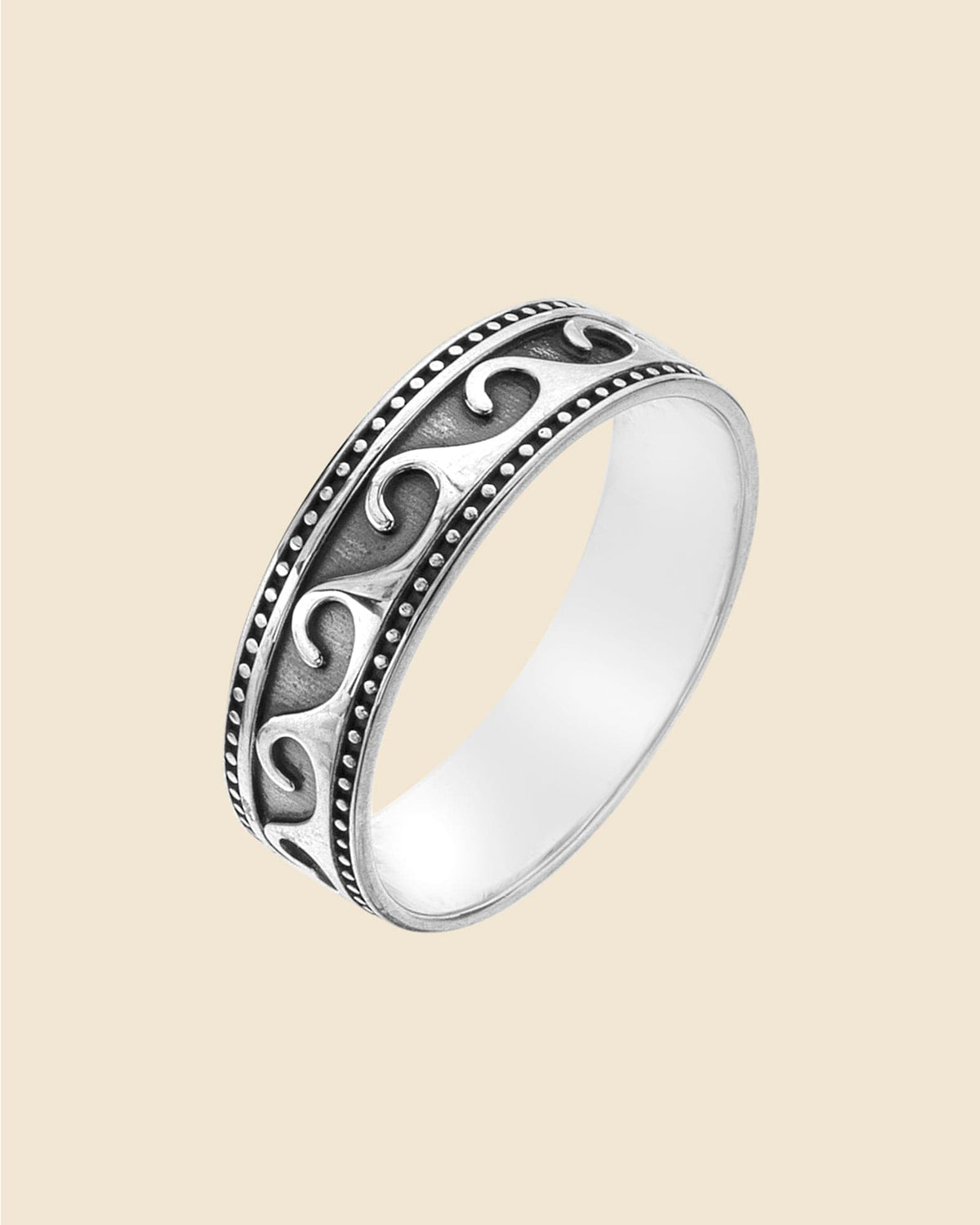 Sterling Silver Oxidised Wave Band Ring
