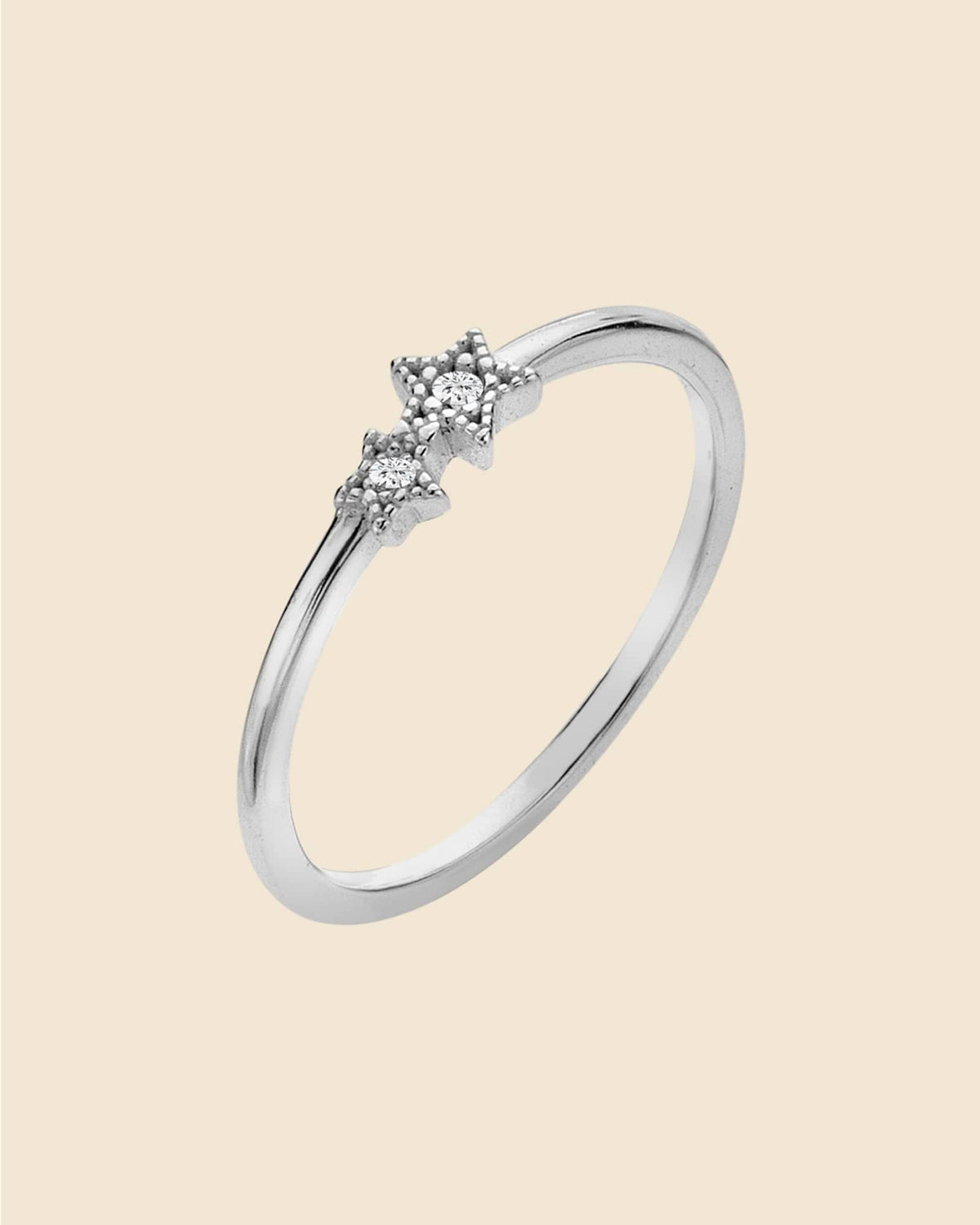 Sterling Silver and Cubic Zirconia Mini Double Star Ring
