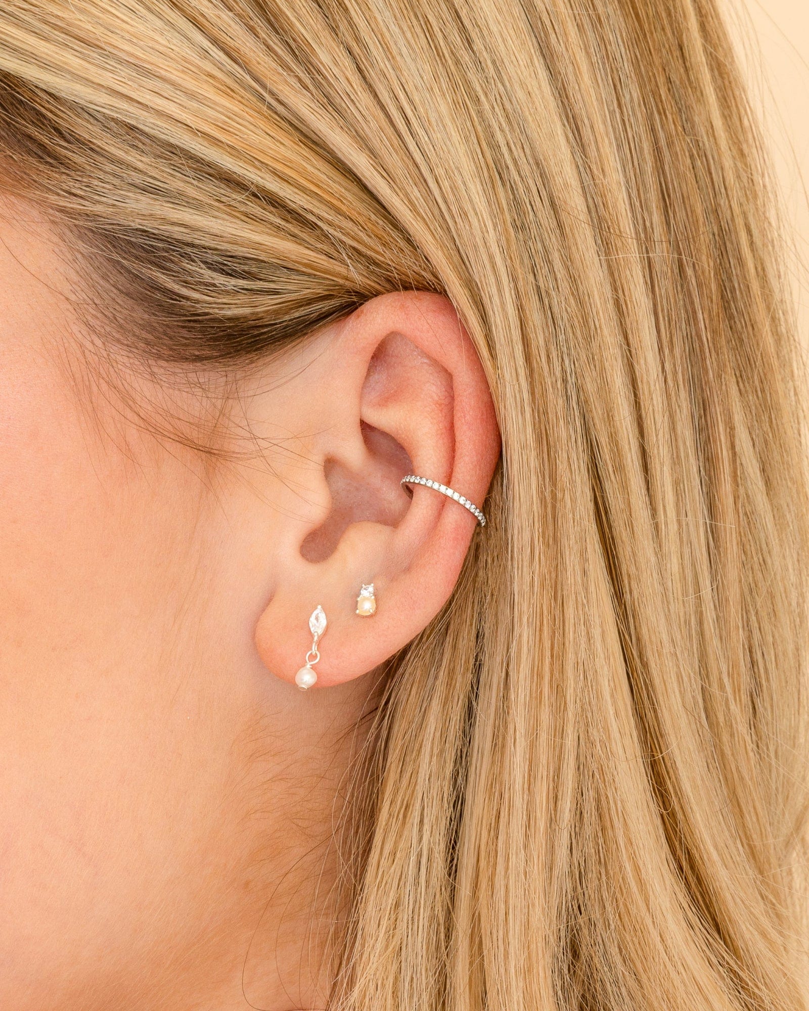 Sterling Silver, Cubic Zirconia and Pearl Mini Studs