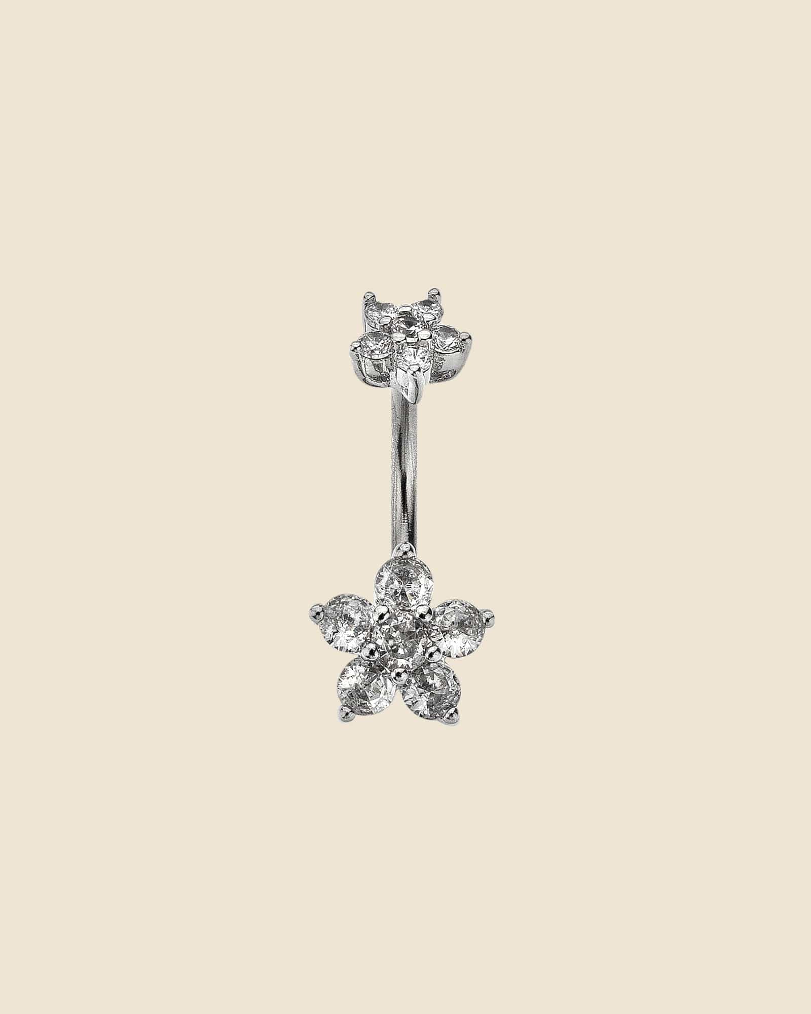 Surgical Steel Double Gemset Flower Navel Bar