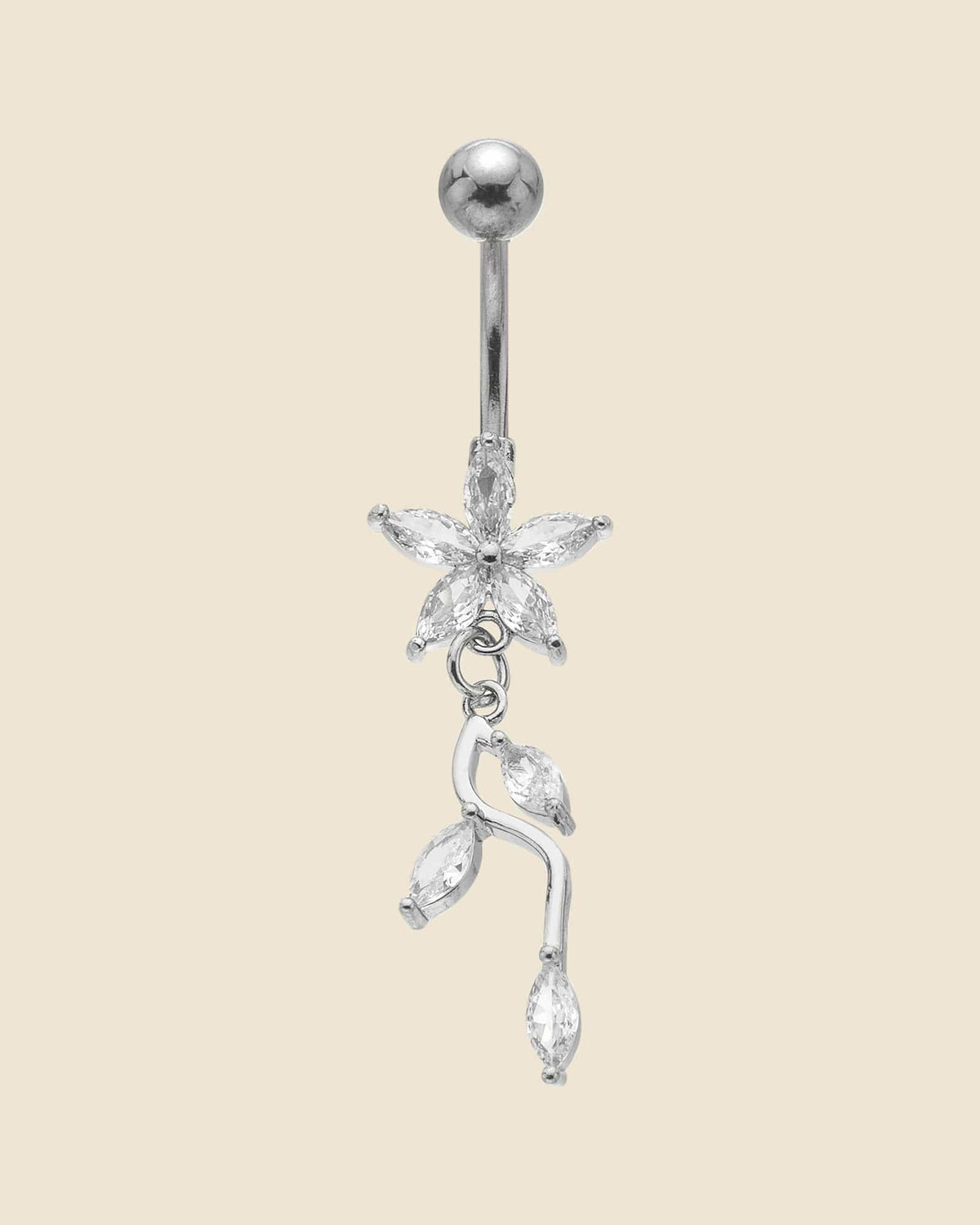 Surgical Steel Crystal Flower and Vine Navel Bar