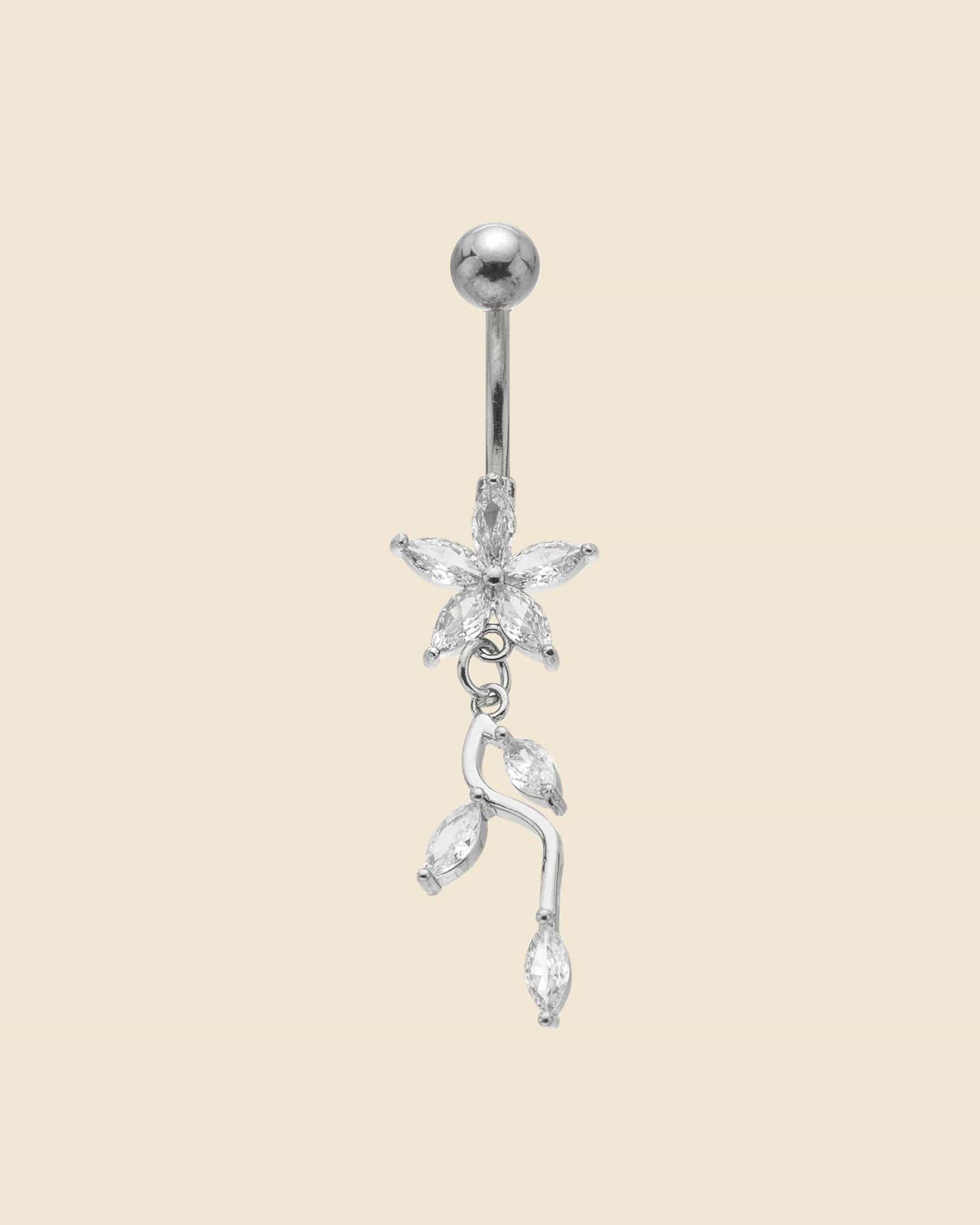 Surgical Steel Crystal Flower and Vine Navel Bar