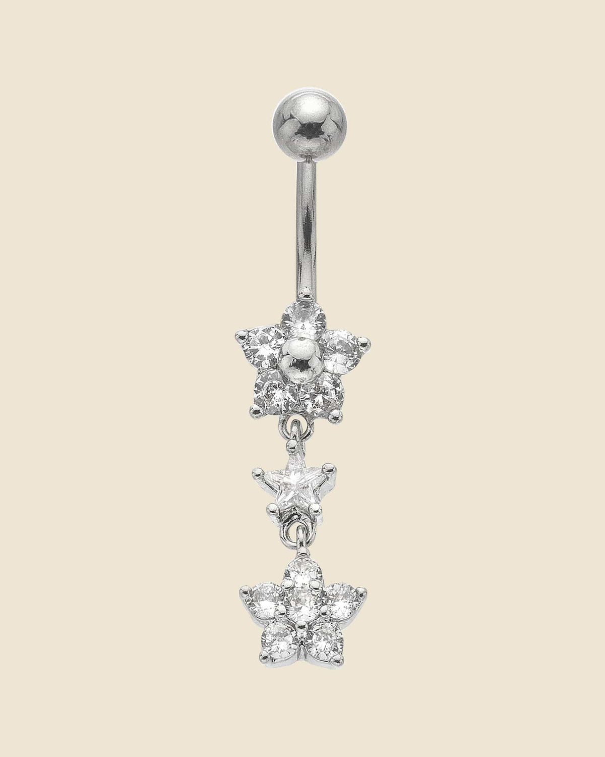 Surgical Steel Crystal Flowers and Star Navel Bar