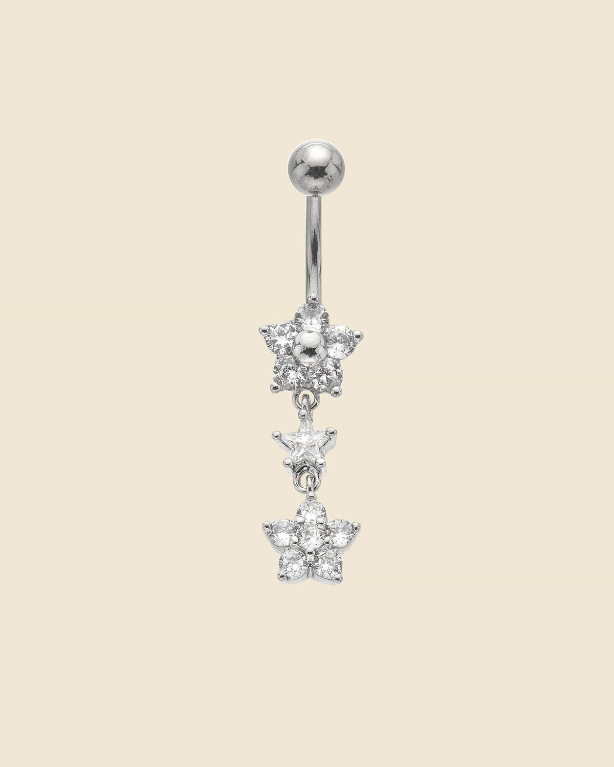 Surgical Steel Crystal Flowers and Star Navel Bar