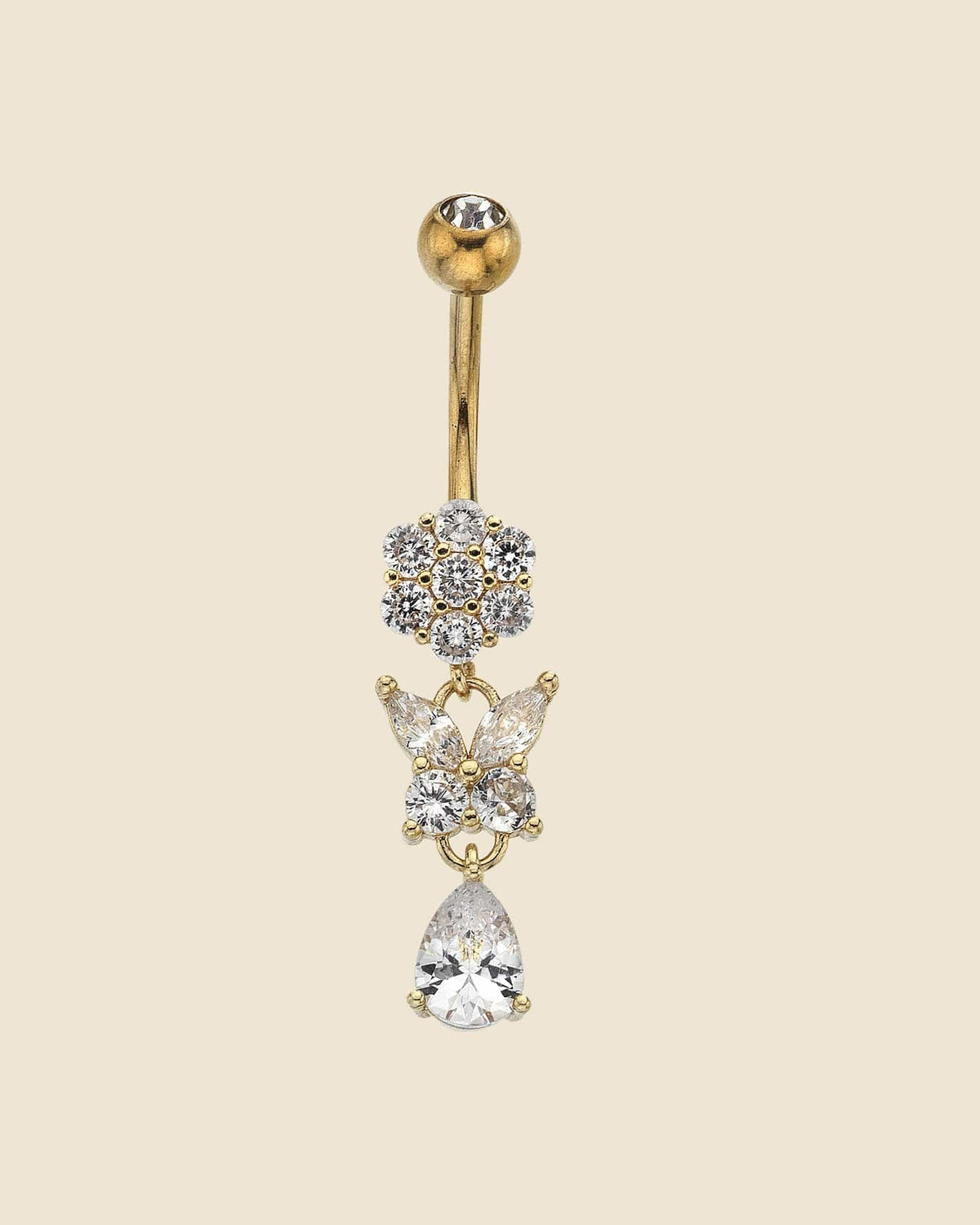 PVD Gold Floral Butterfly Navel Bar