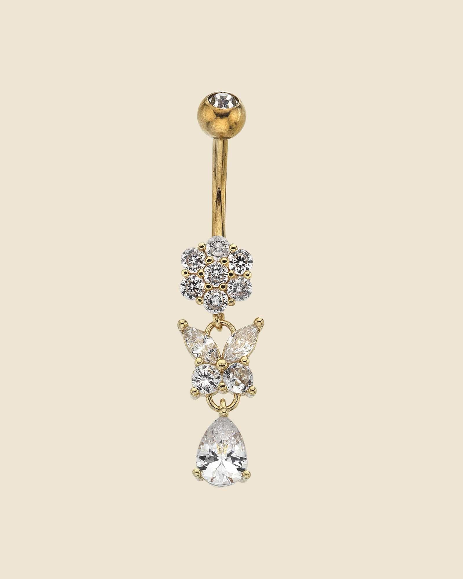 PVD Gold Floral Butterfly Navel Bar