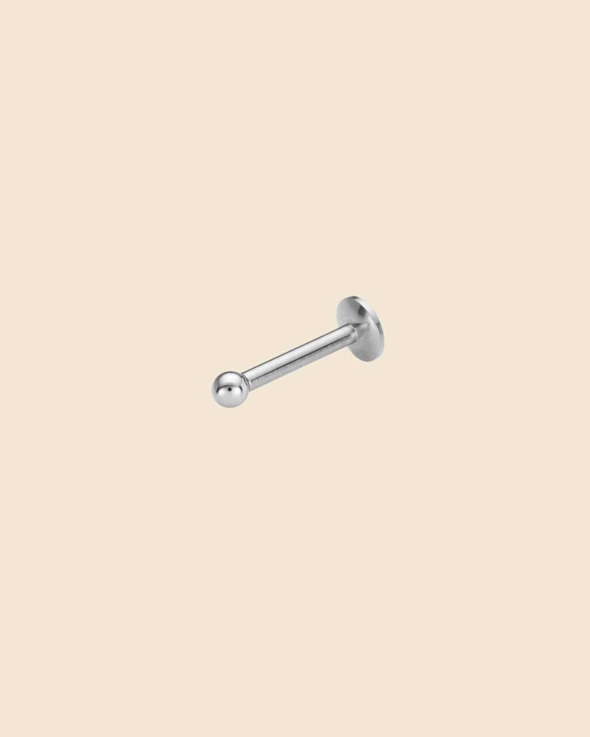 8mm silver surgical steel labret stud with a polished round ball and flat back disc.