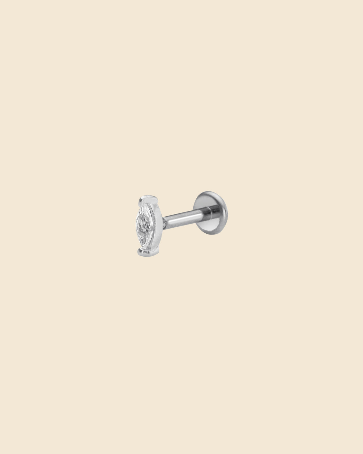 Sterling silver and titanium labret with a marquise-cut cubic zirconia stone and a 6mm flat-back post.