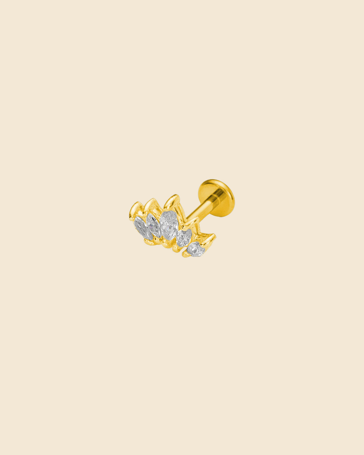 Gold Plated Sterling Silver and PVD Gold Titanium Cubic Zirconia Fan Labret