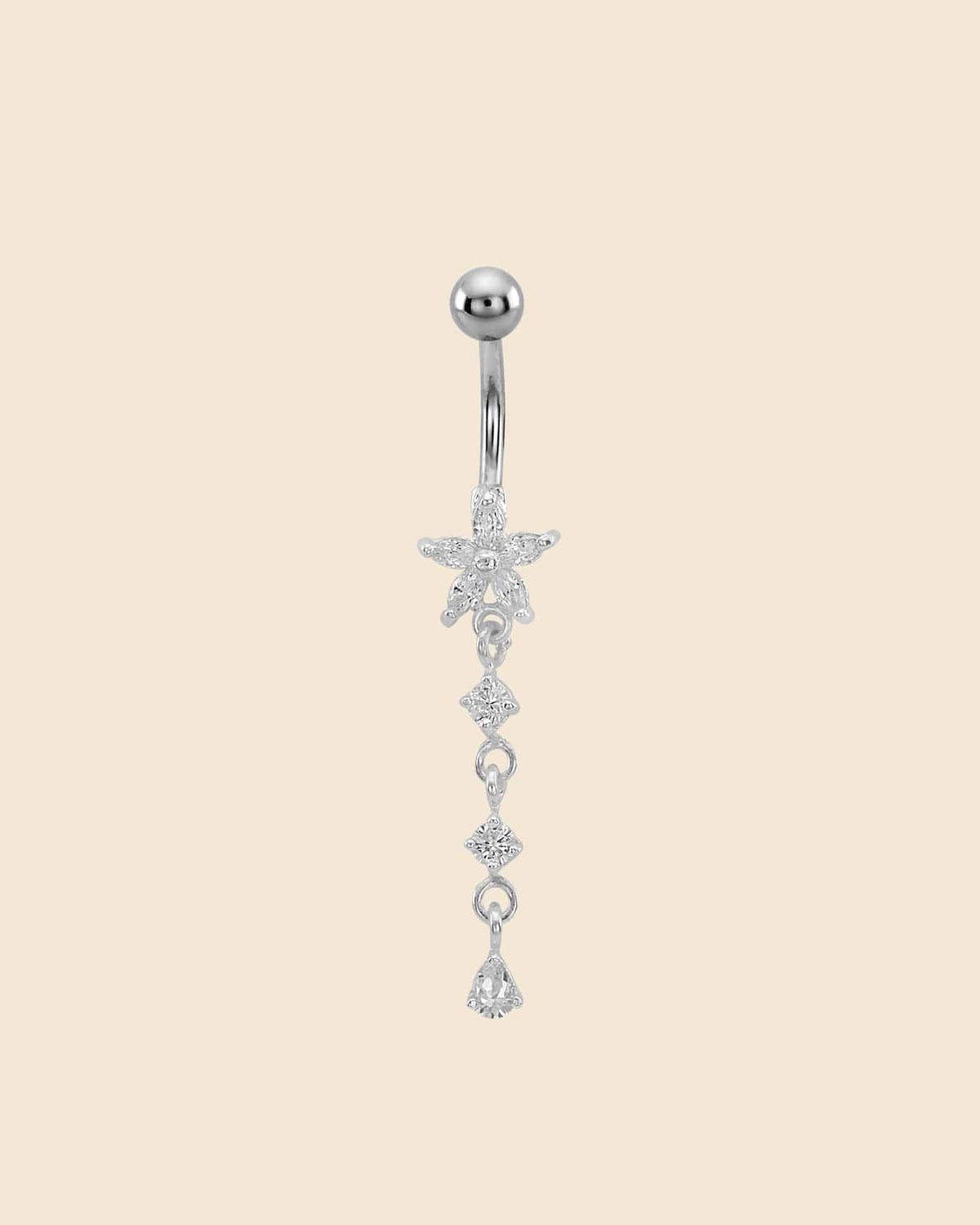 Sterling Silver and Surgical Steel Flower Drop Navel Bar
