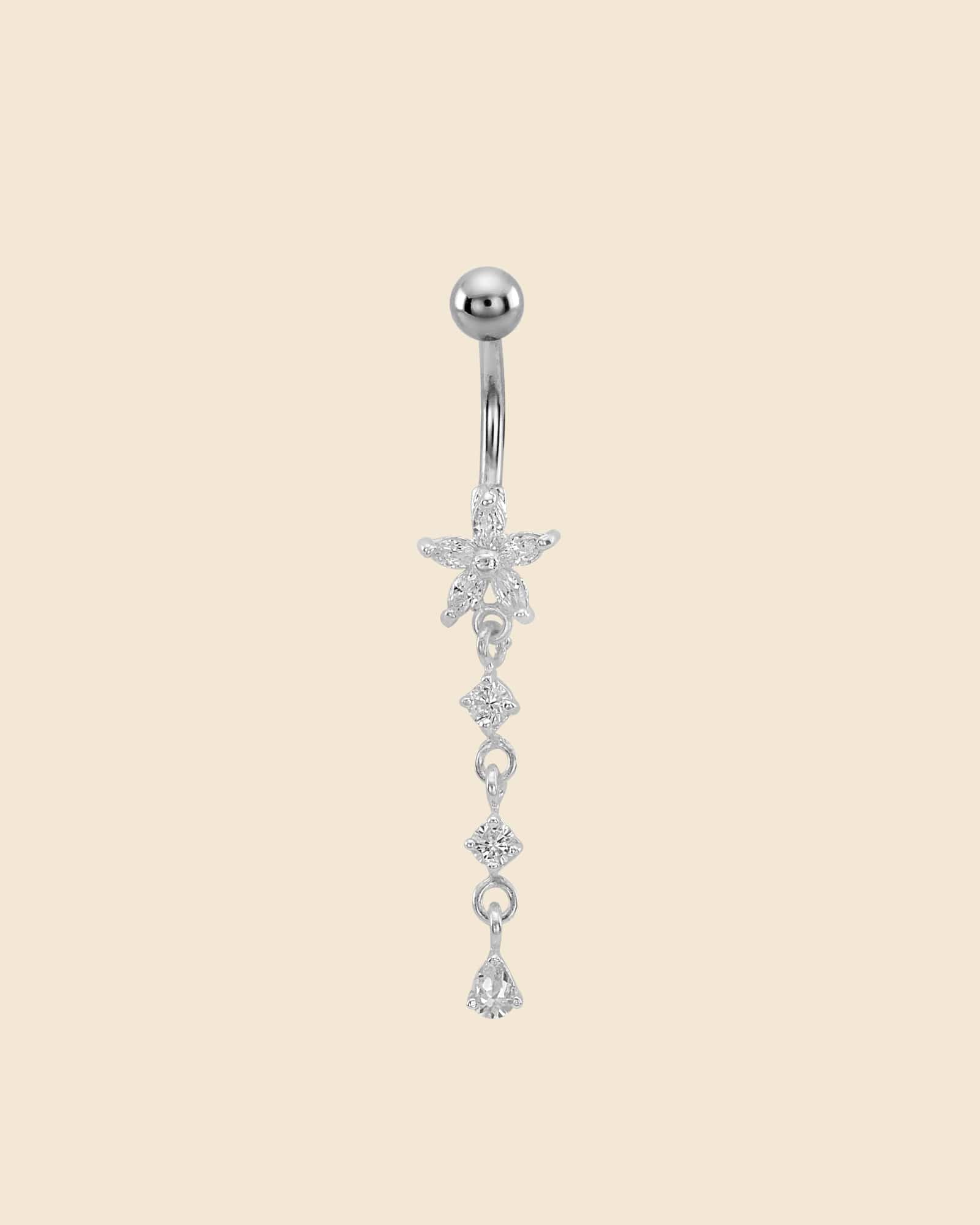 Sterling Silver and Surgical Steel Flower Drop Navel Bar