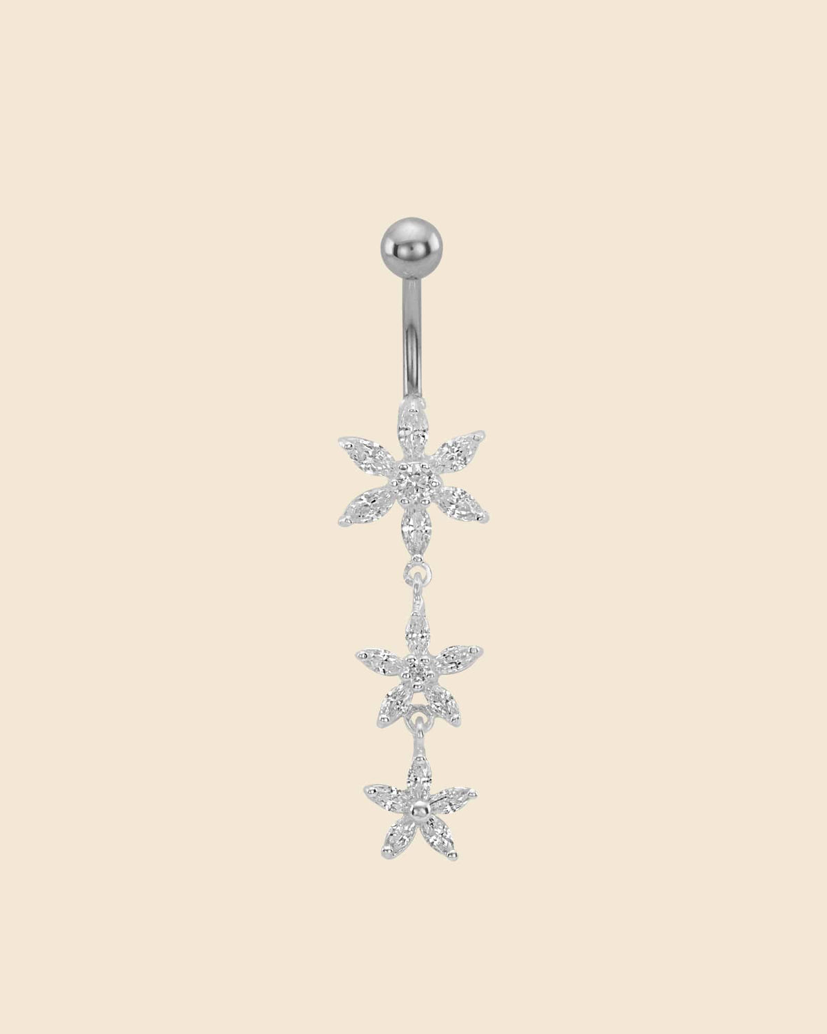 Sterling Silver and Surgical Steel Triple Flower Drop Navel Bar