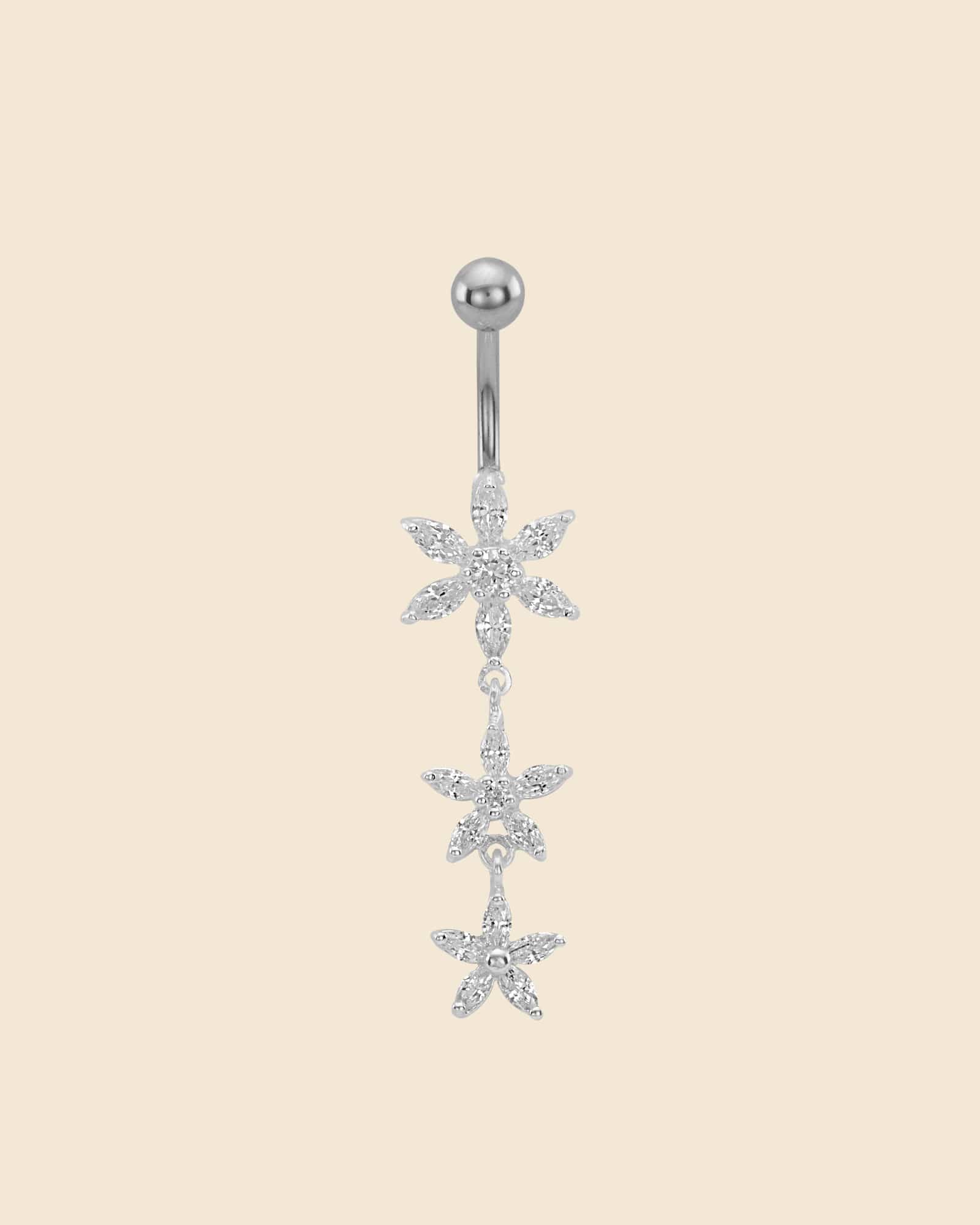Sterling Silver and Surgical Steel Triple Flower Drop Navel Bar