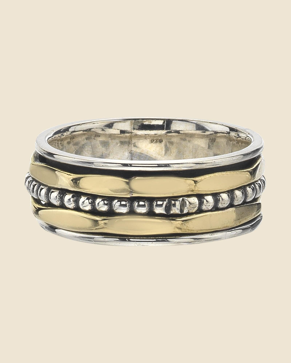 Sterling Silver and Gold Plate Dotted Band Spinning Ring