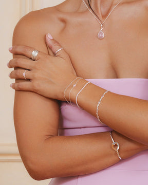 Sterling Silver and Pink Cubic Zirconia Satellite Double Chain Bracelet