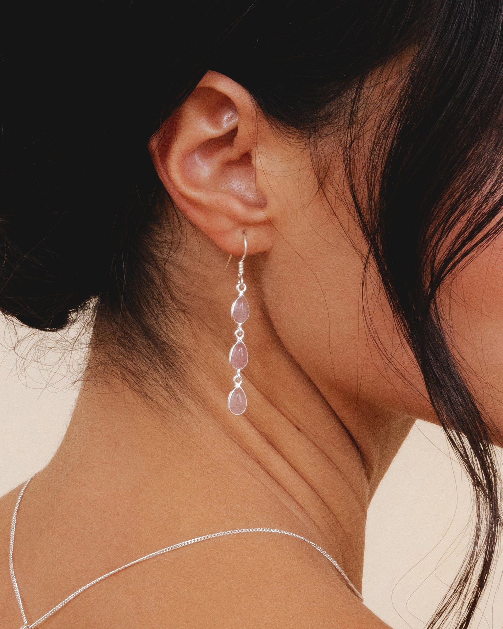 Sterling Silver and Gemstone Triple Drop Earrings