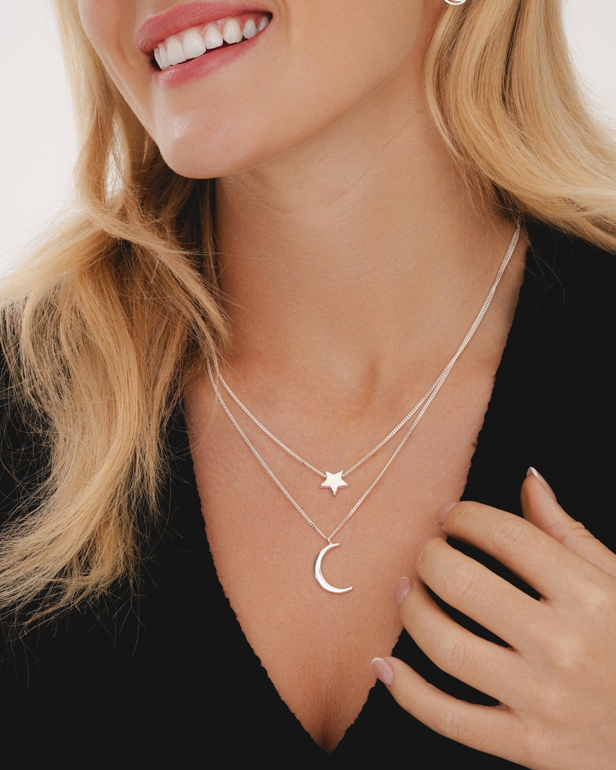 Sterling Silver Star and Moon Layered Necklace