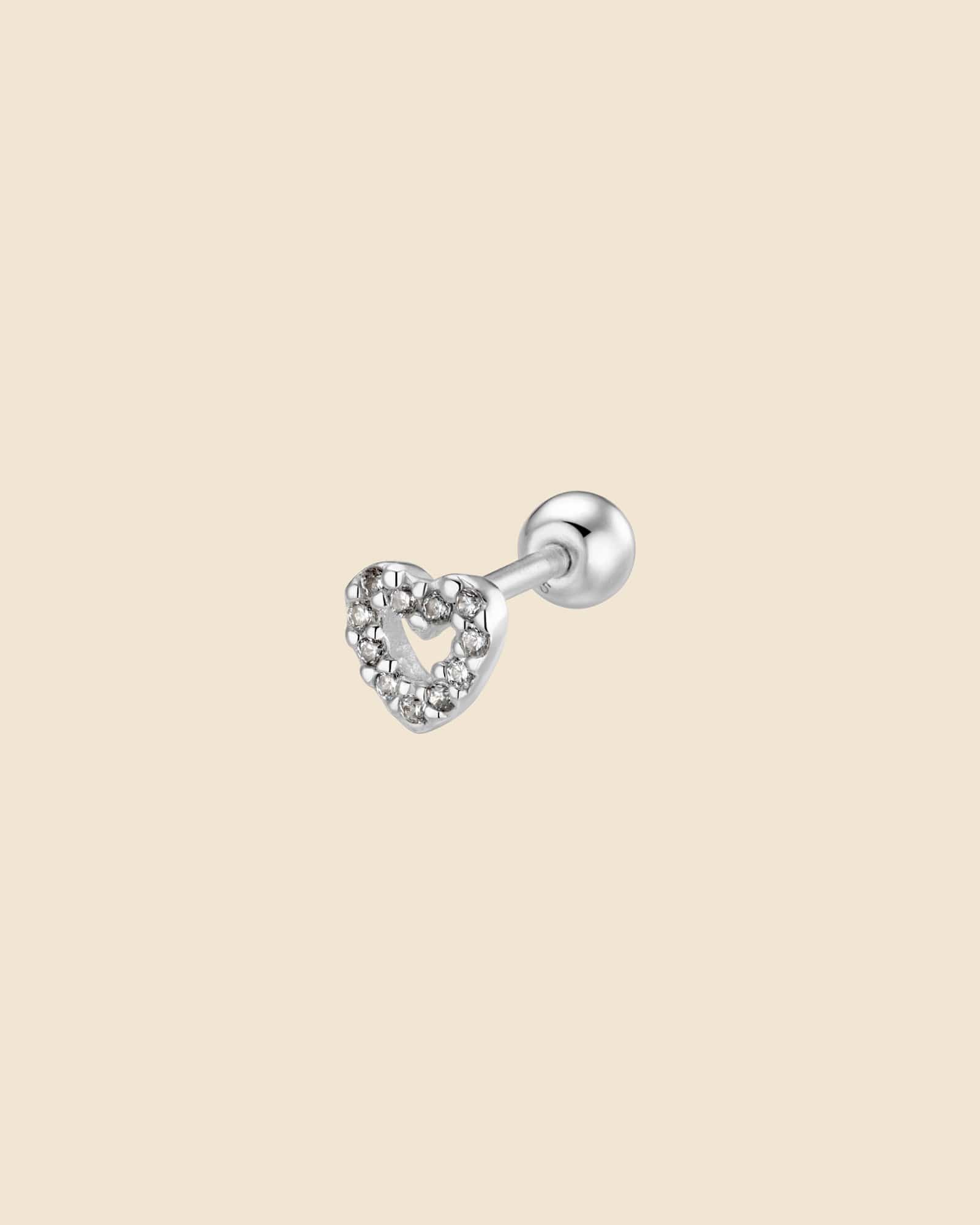 Sterling Silver and Cubic Zirconia Mini Heart Screwball Stud