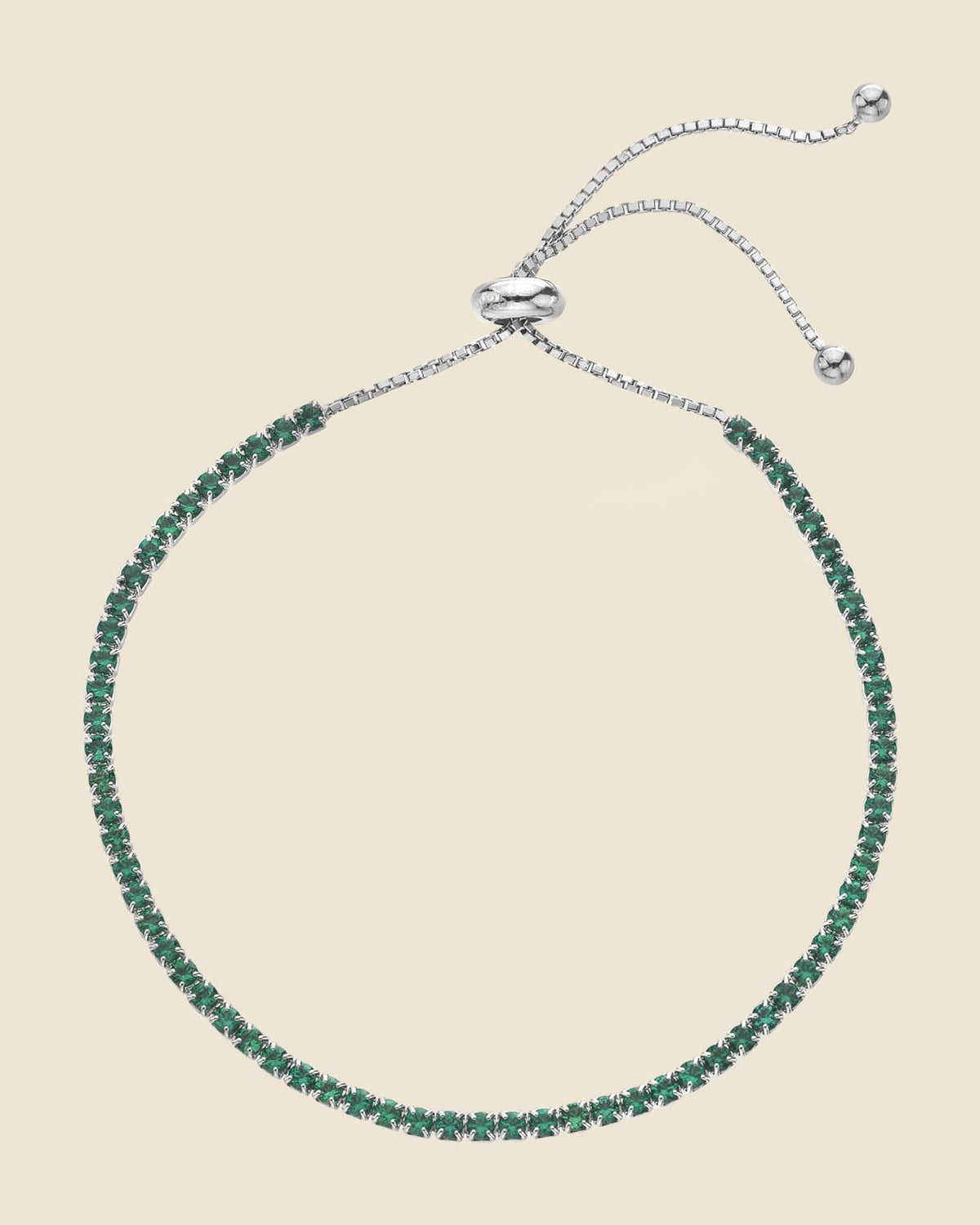 Sterling Silver and Emerald Glass Slider Bracelet
