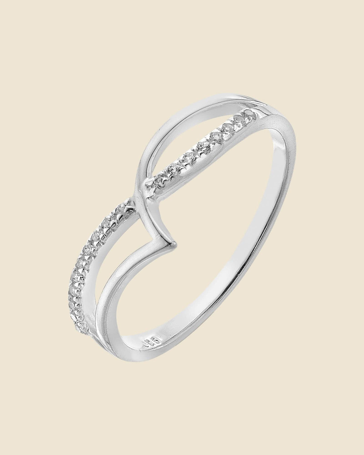 Sterling Silver and Cubic Zirconia Abstract Wishbone Ring