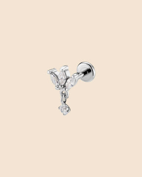 Sterling Silver and Titanium Marquise Fan and Drop Charm Labret