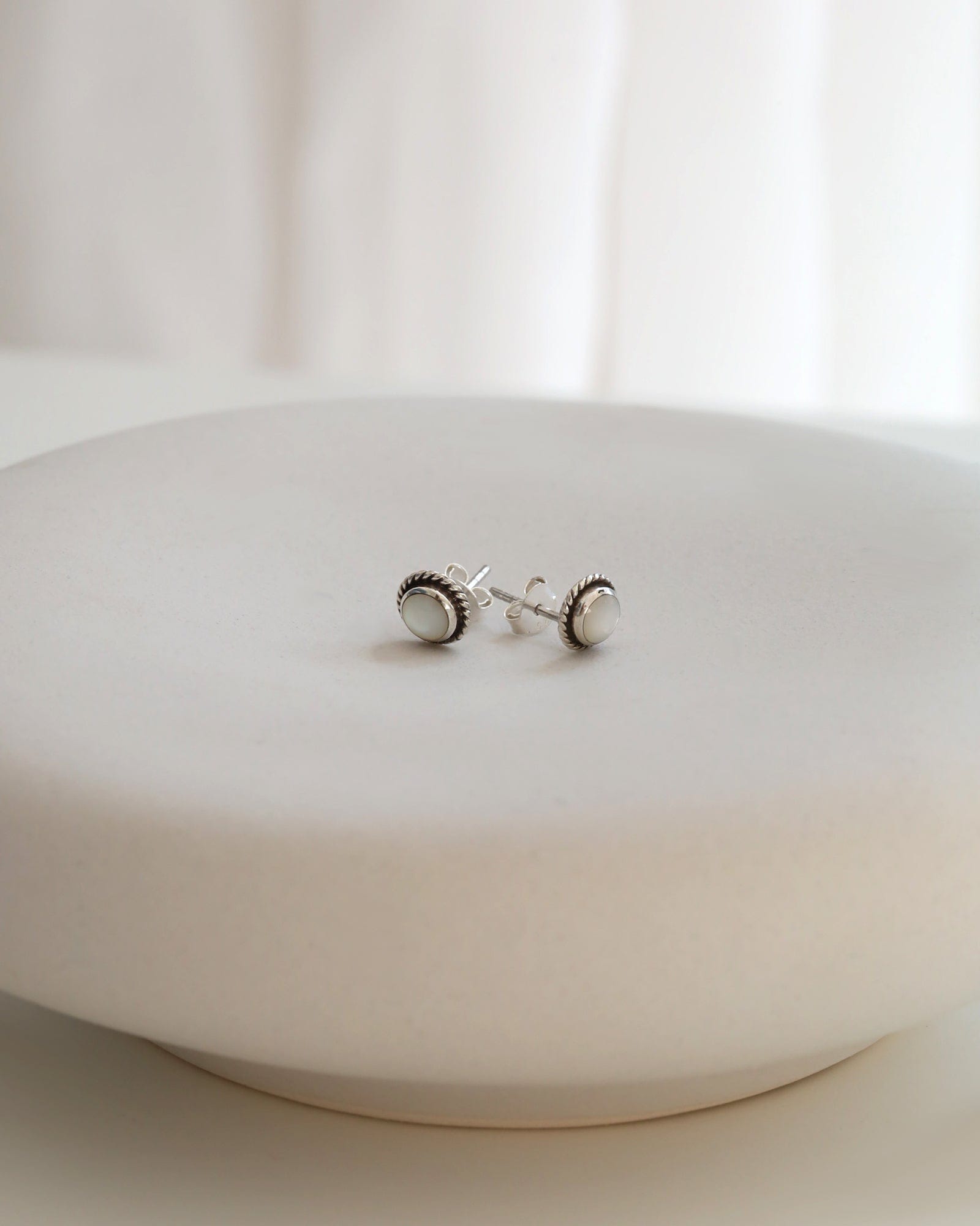 Sterling Silver Mother of Pearl Rope Detail Studs