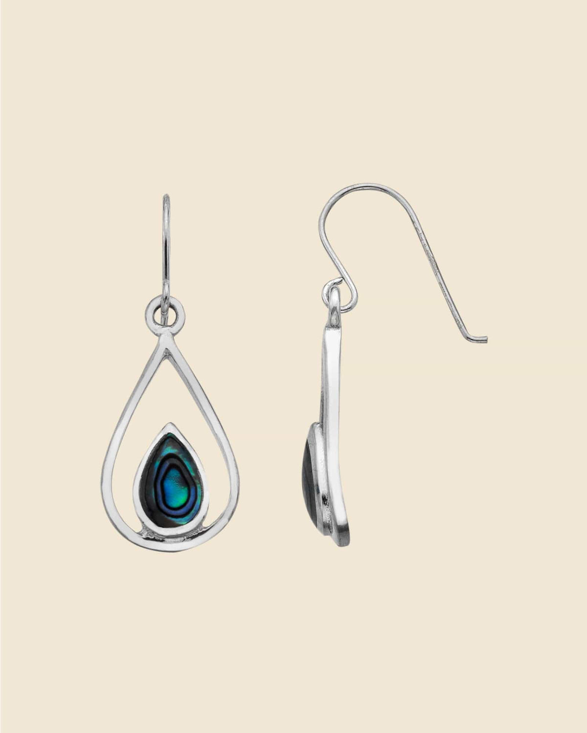 Sterling Silver and Paua Shell Modern Frame Drop Earrings
