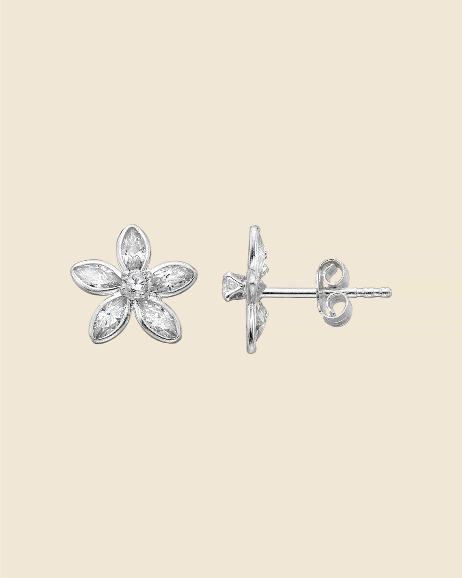 Sterling Silver and Cubic Zirconia Flower Studs