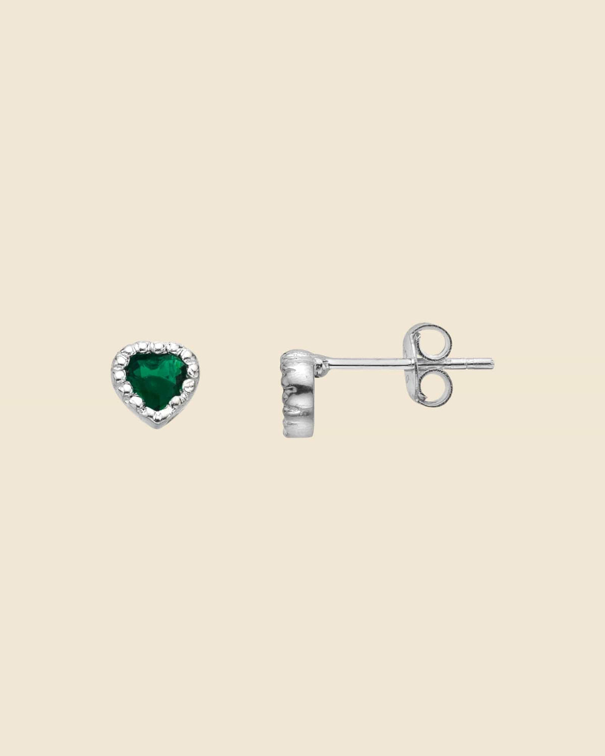 Sterling Silver and Emerald Glass Sweet Heart Studs