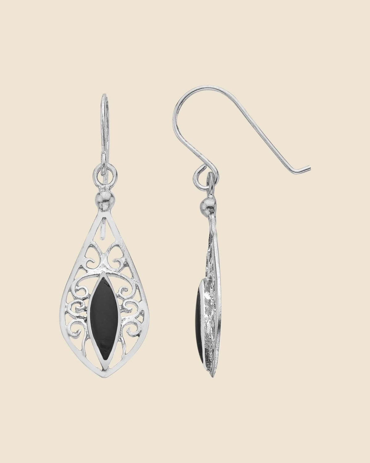 Sterling Silver and Black Onyx Lace Teardrop Earrings