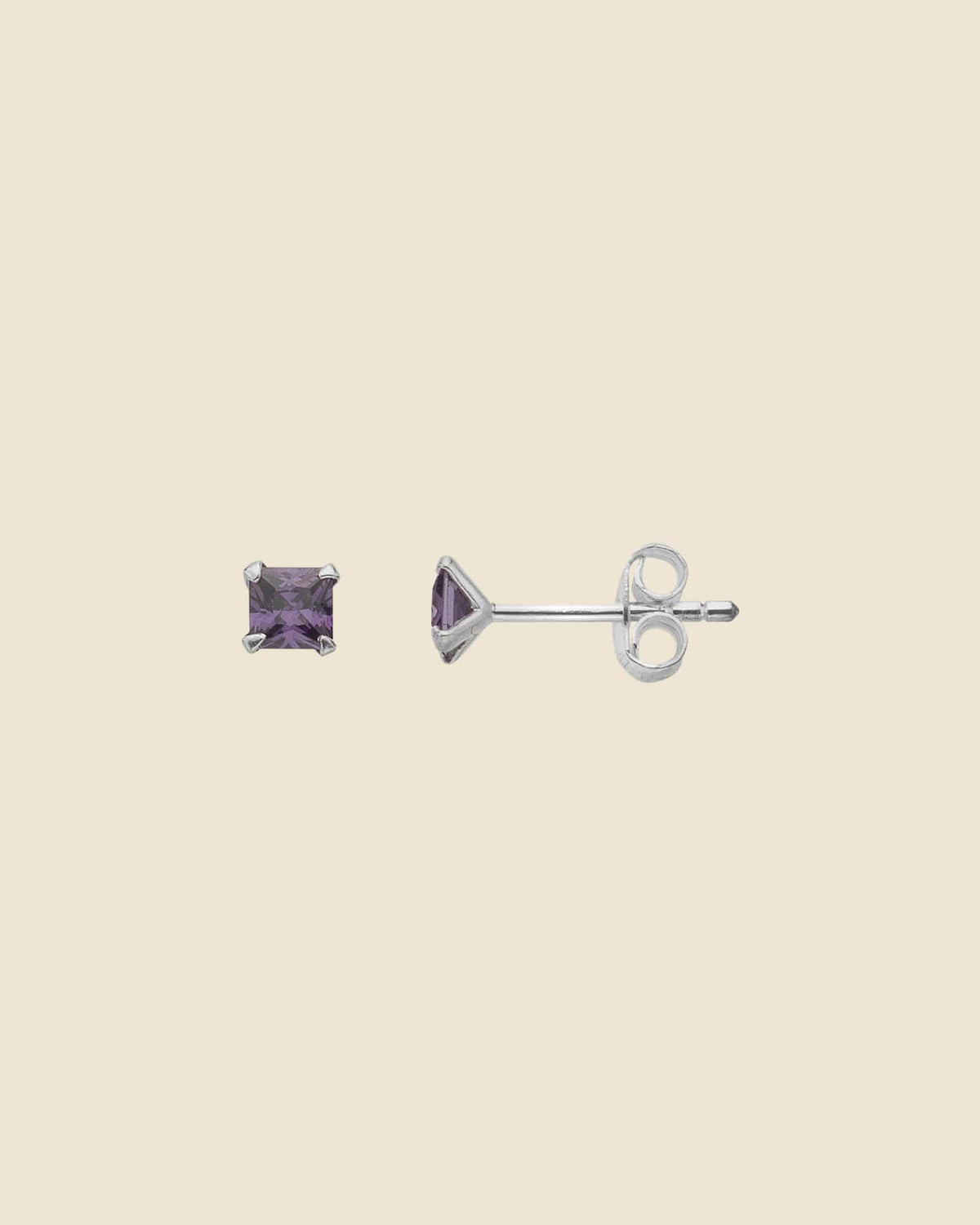 Sterling Silver and Purple Cubic Zirconia Square Studs