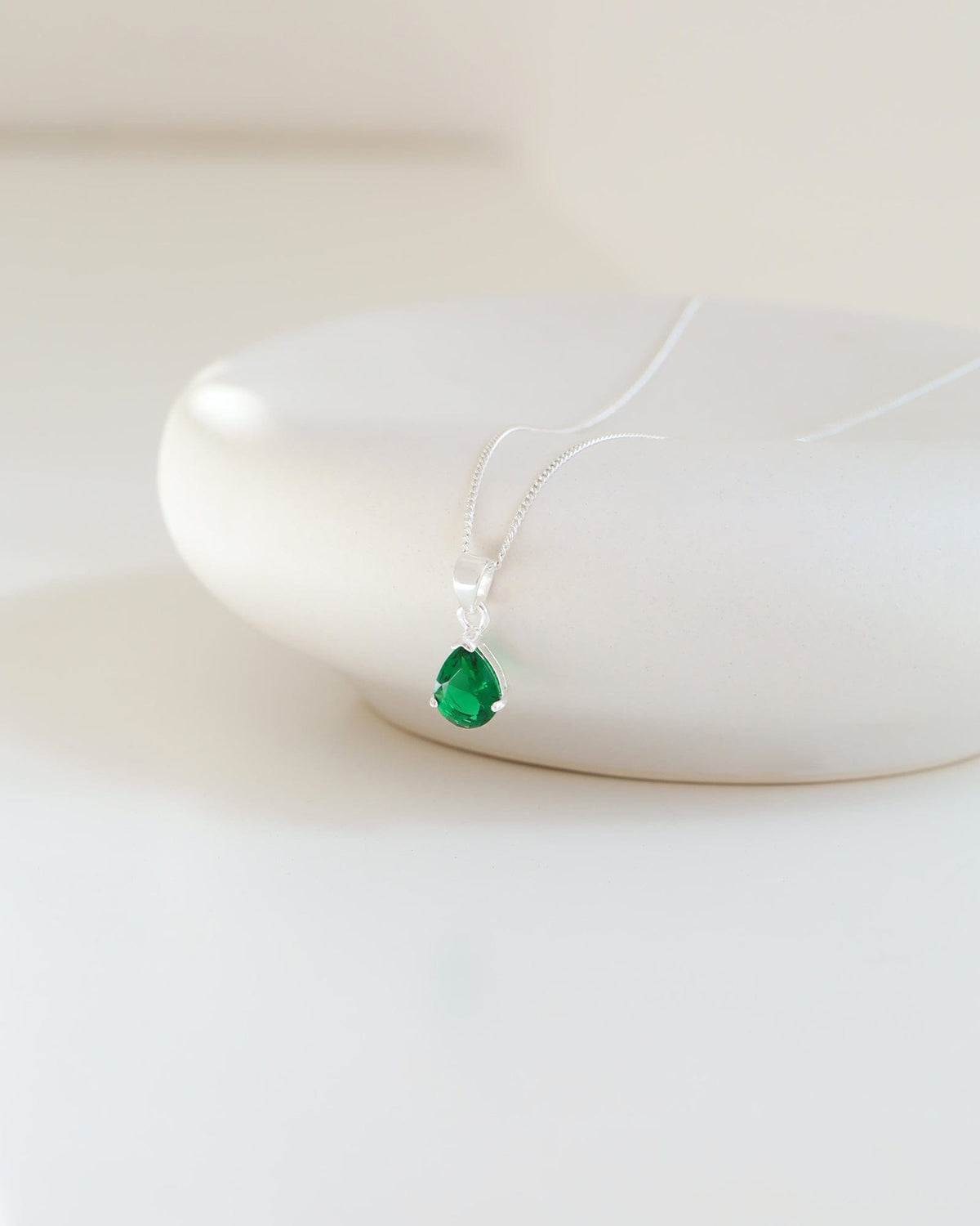 Sterling Silver and Emerald Glass Teardrop Pendant