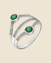 Sterling Silver Cubic Zirconia and Emerald Glass Set 3 Band Ring