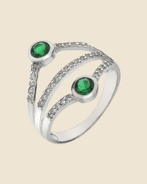 Sterling Silver Cubic Zirconia and Emerald Glass Set 3 Band Ring