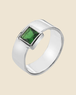 Sterling Silver Emerald Glass Square Set Ring