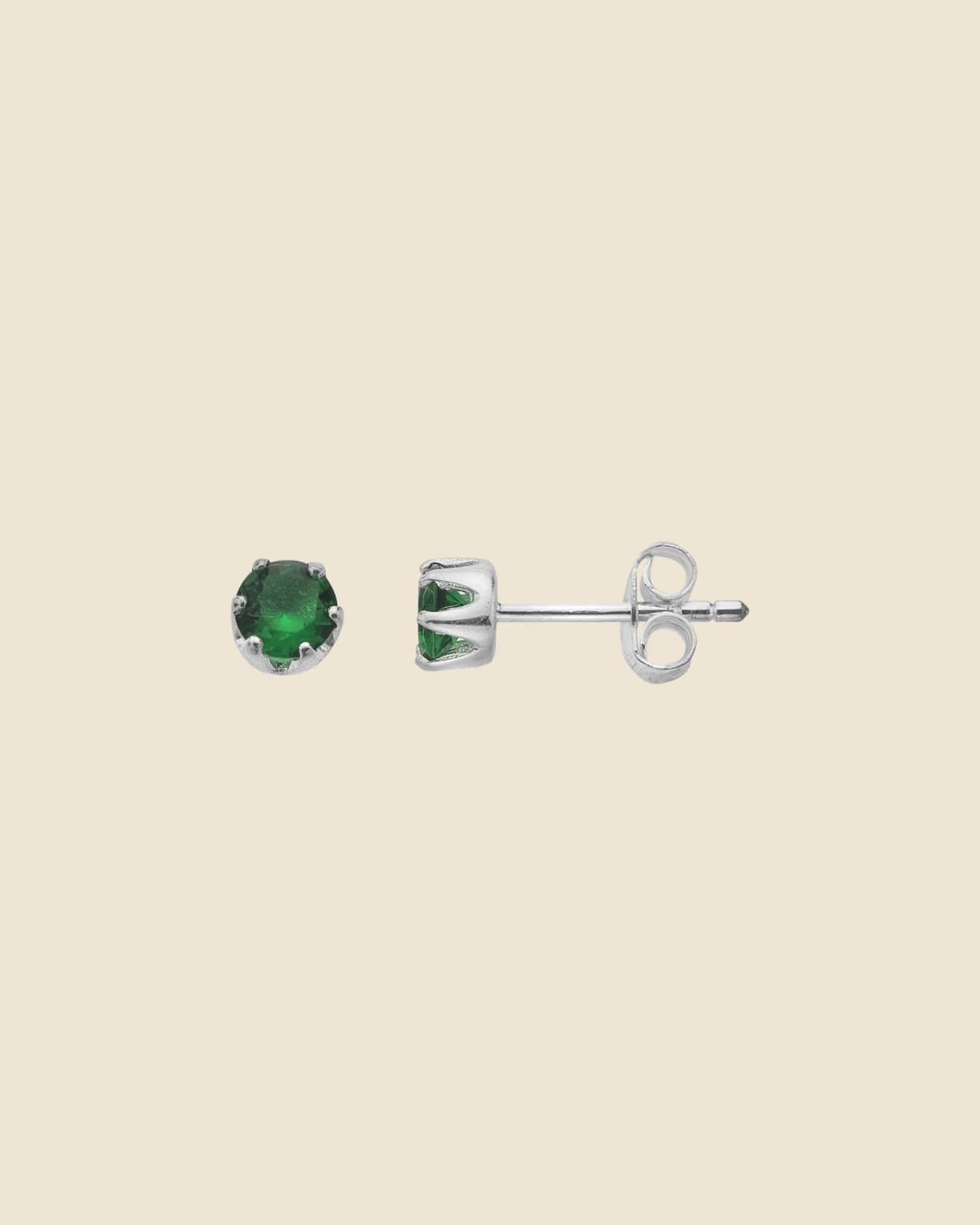 Sterling Silver Emerald Glass Round Studs