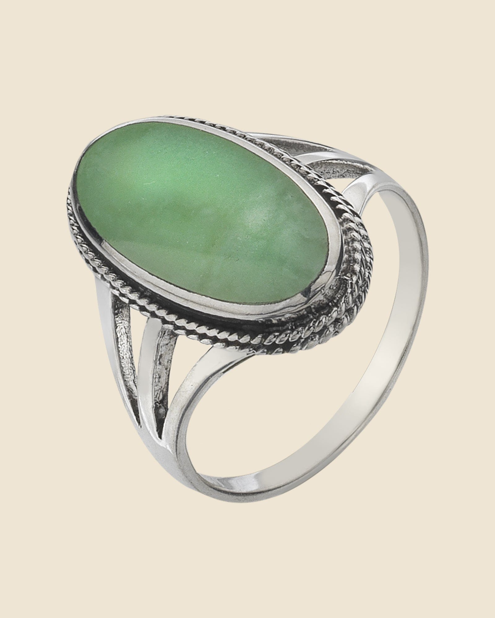 Sterling Silver Rope Detail Prehnite Ring