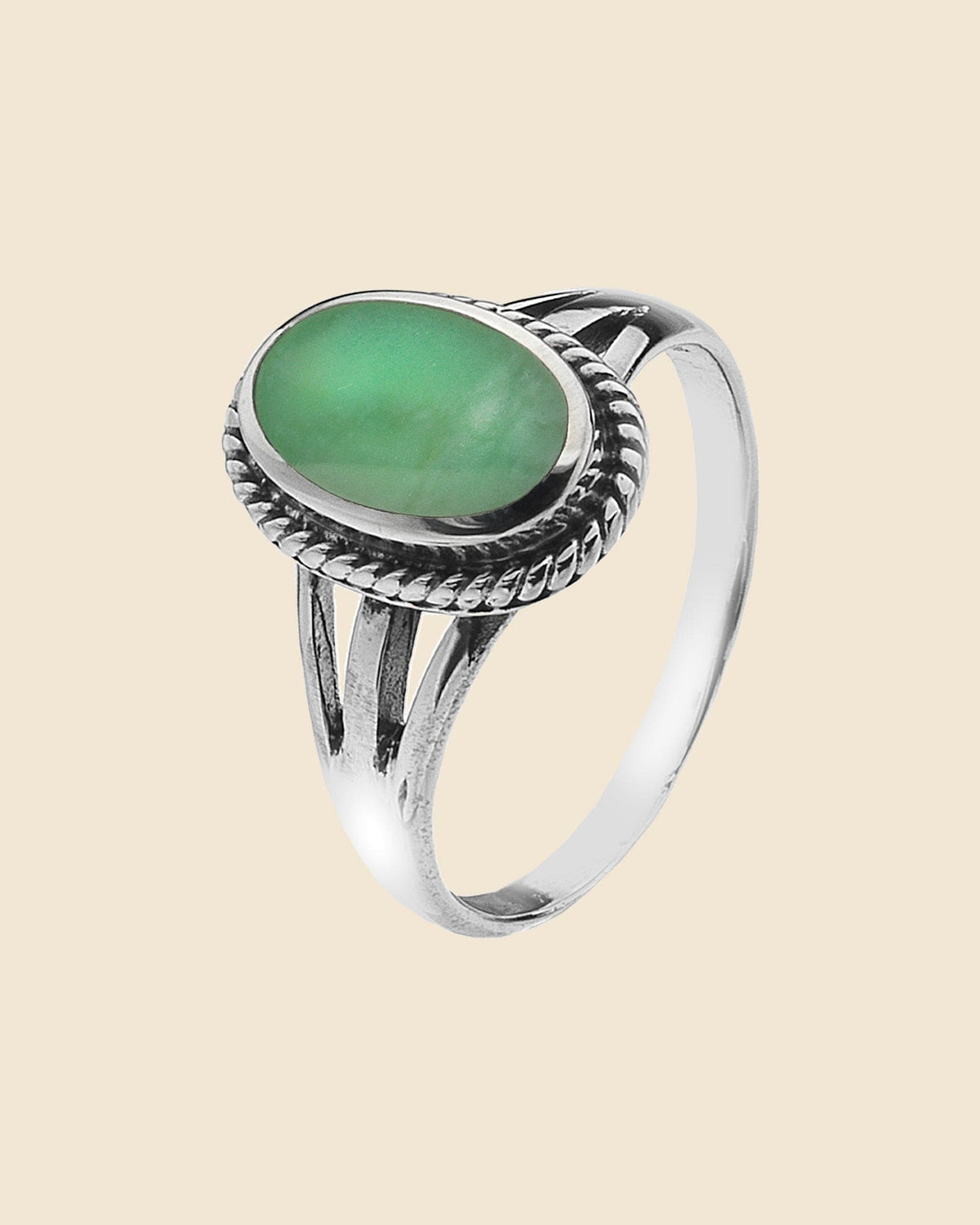 Rope Edged Sterling Silver and Prehnite Ring