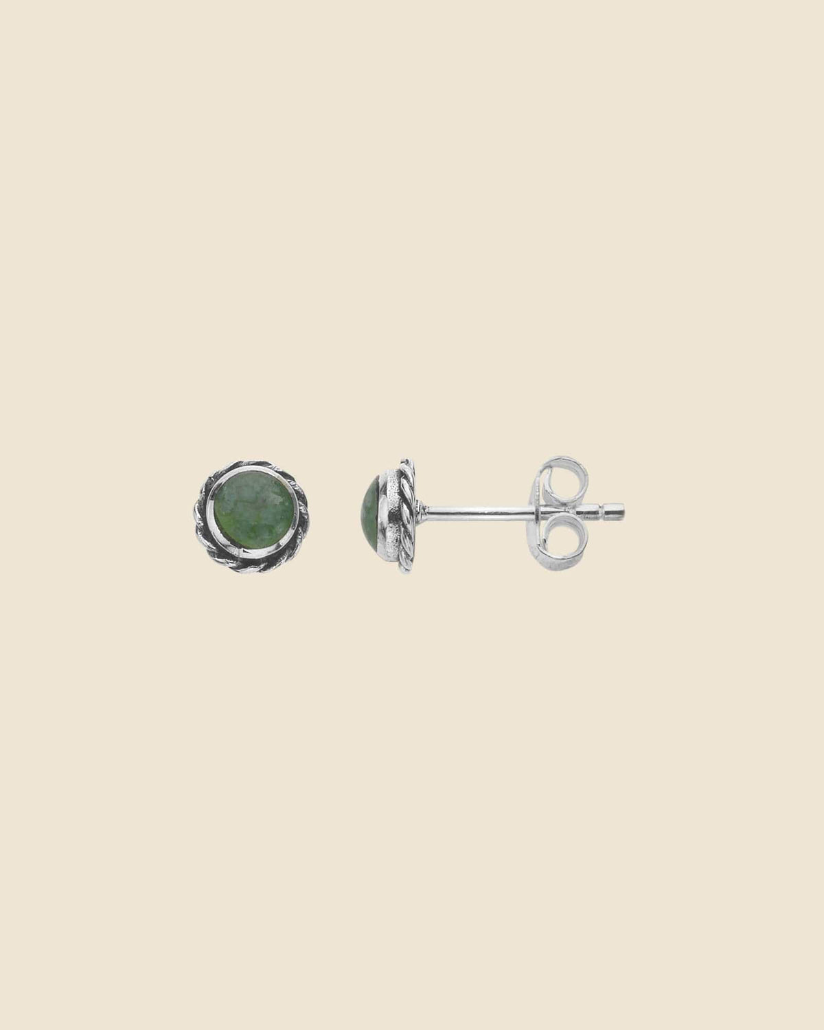 Sterling Silver Prehnite Round Rope Detail Studs