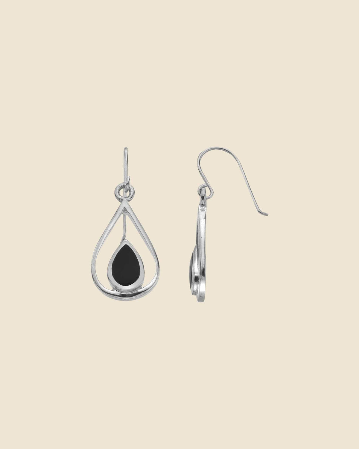 Sterling Silver and Black Onyx  Modern Frame Drop Earrings