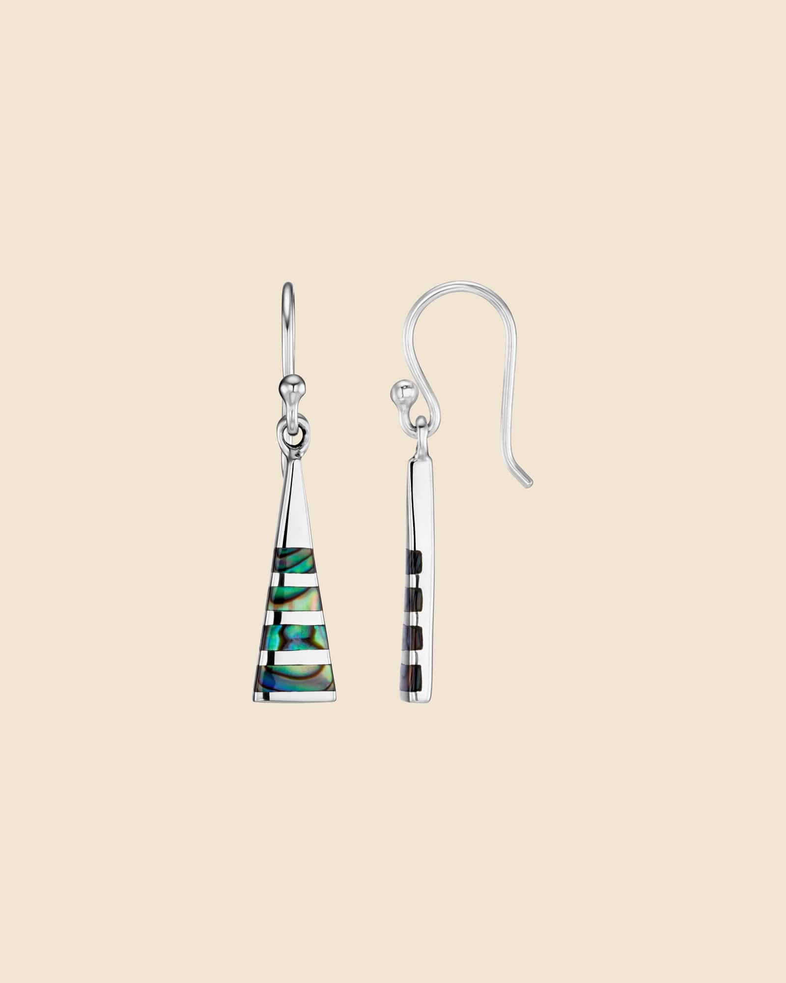 Sterling Silver and Paua Shell Pyramid Earrings
