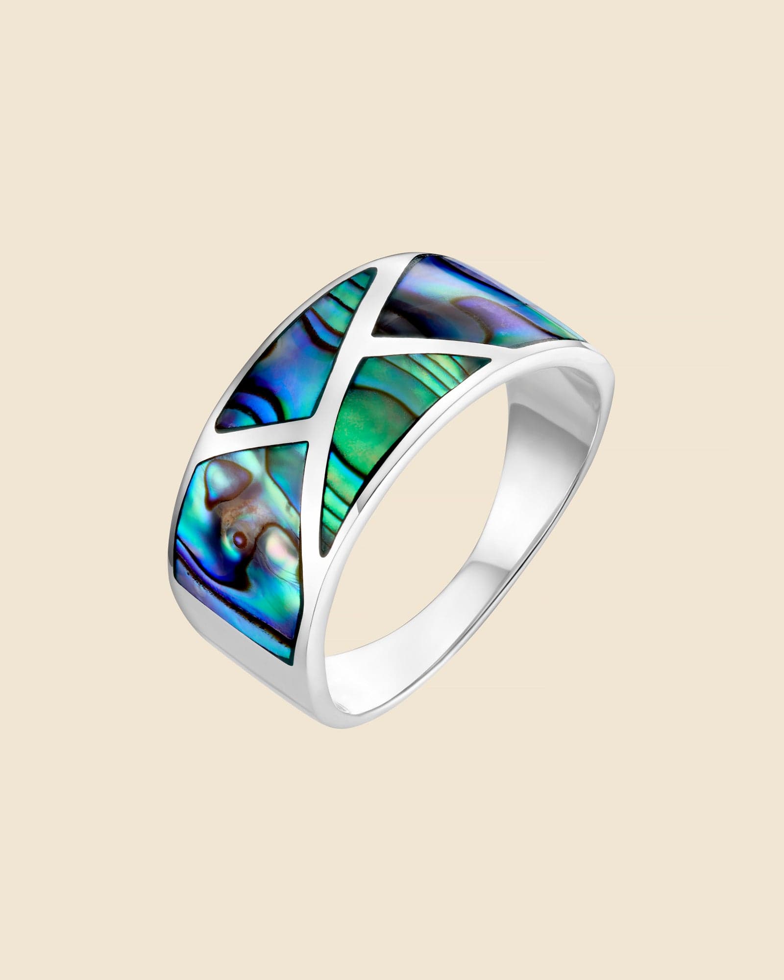 Sterling Silver and Paua Shell Geometric Ring